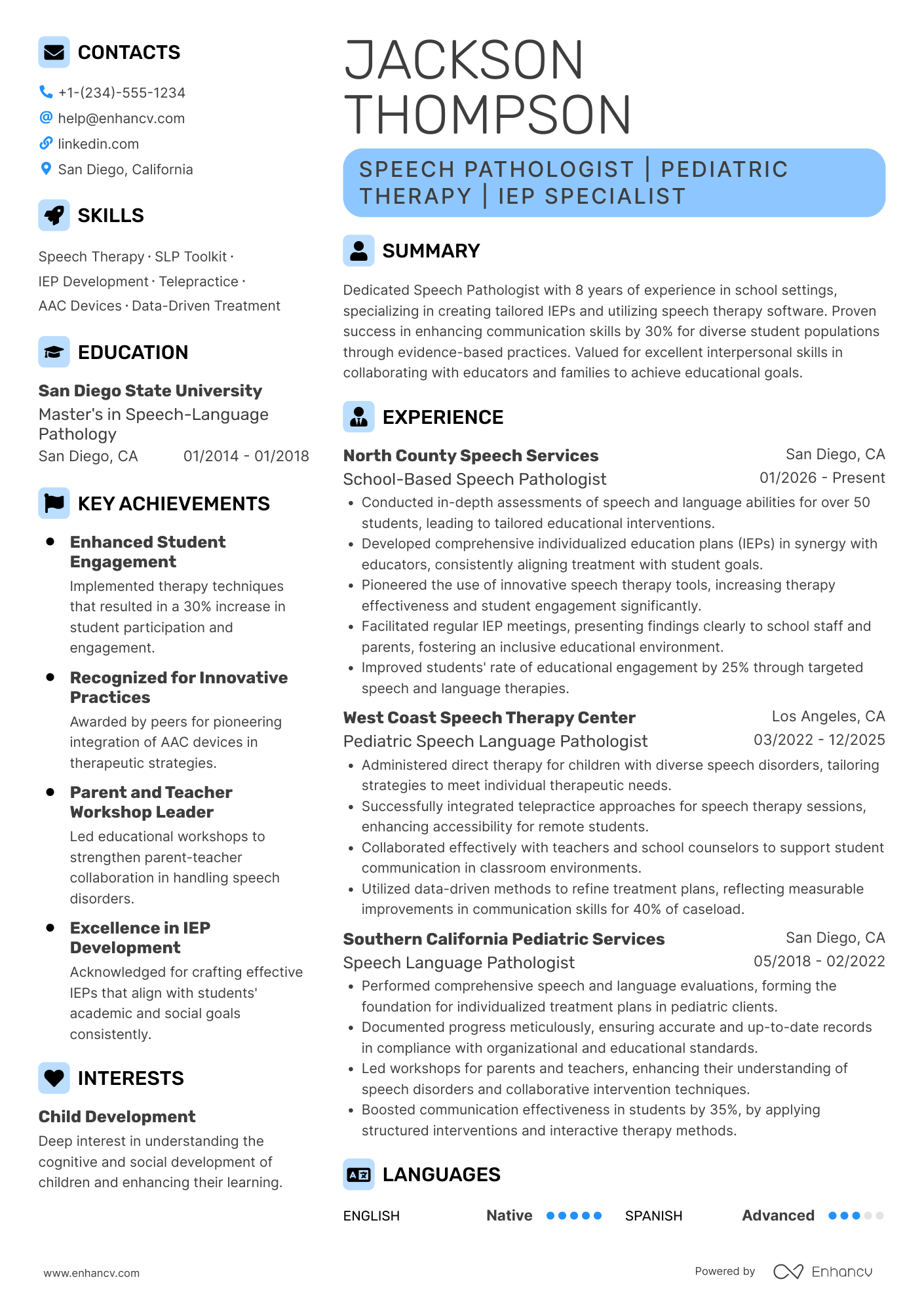 School Based Speech Pathologist Resume Example