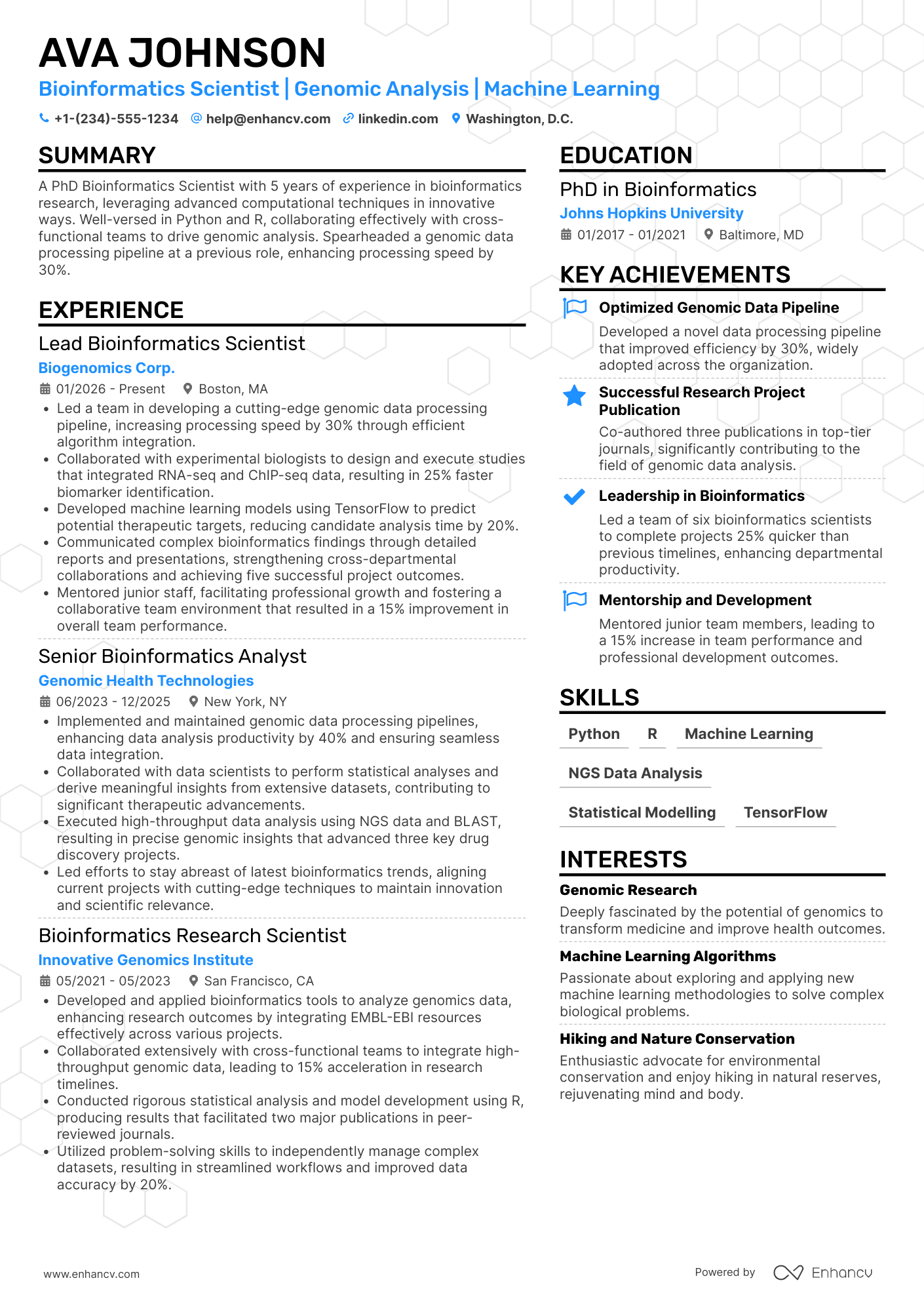 PhD Bioinformatics Resume Example