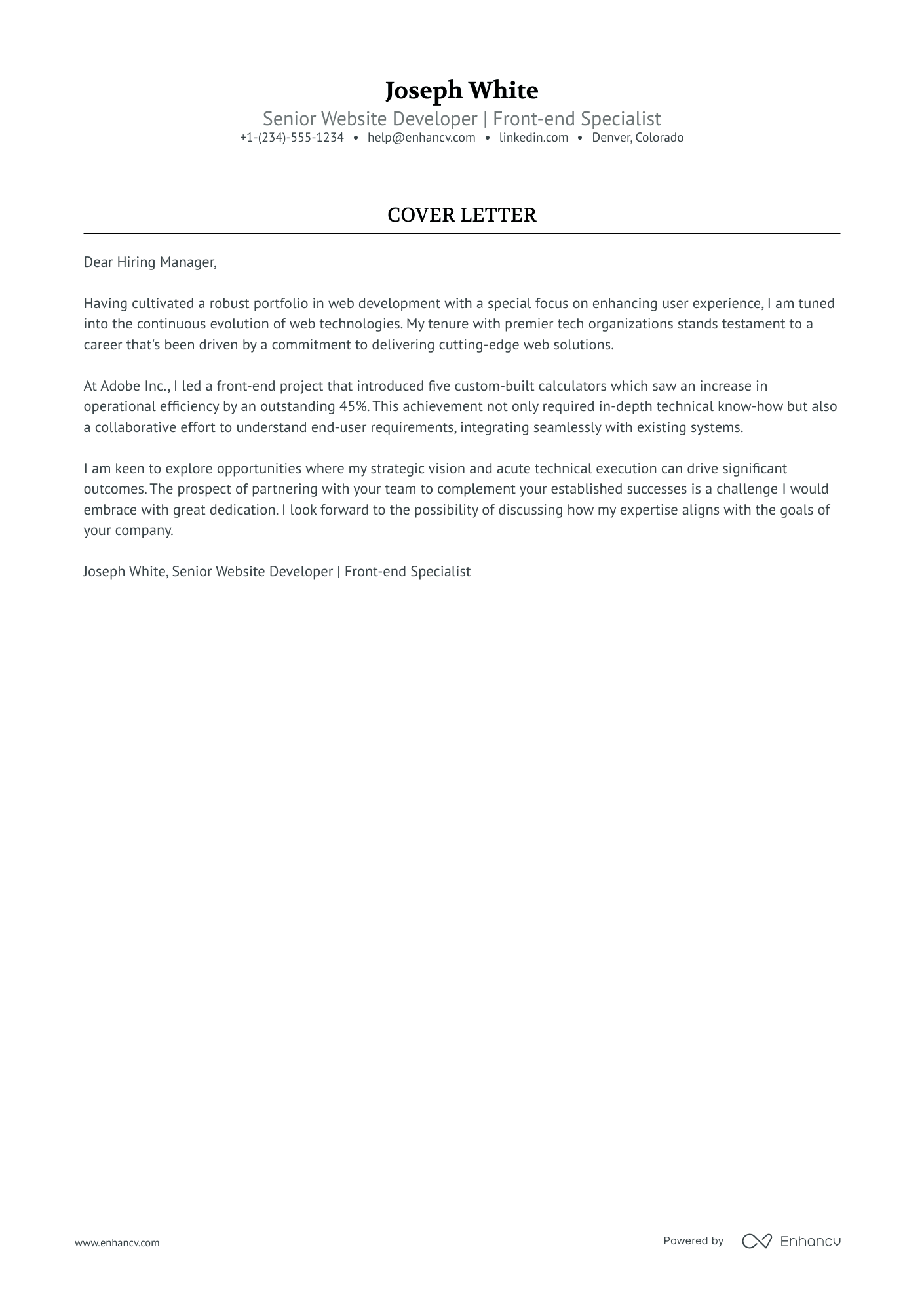 Freelance Web Developer Resume Example