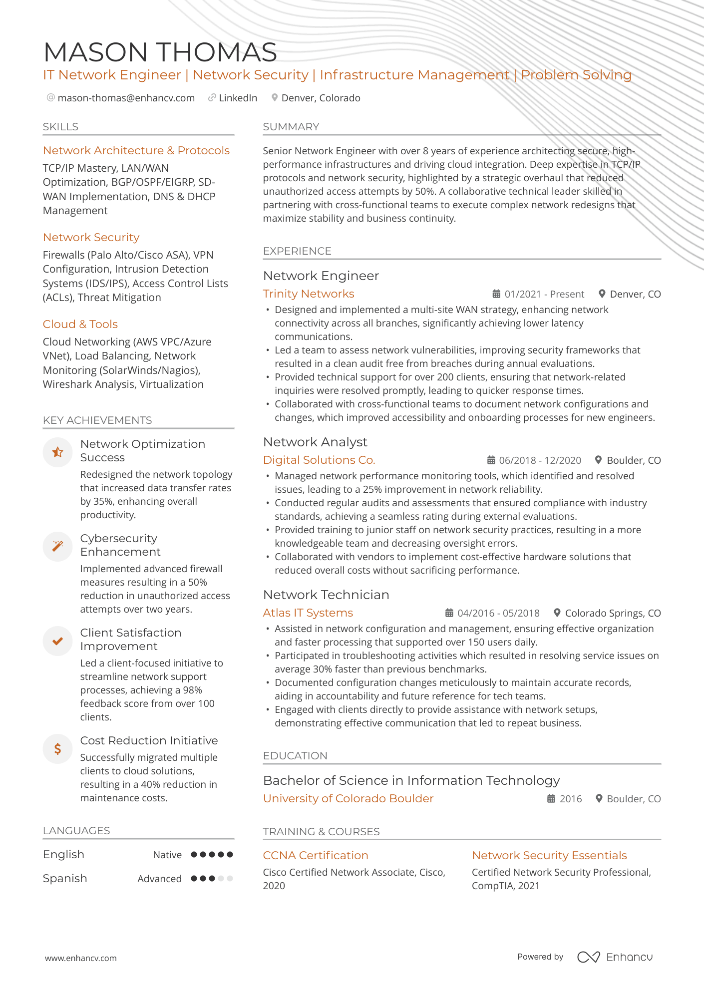 IT Network Engineer Resume Example