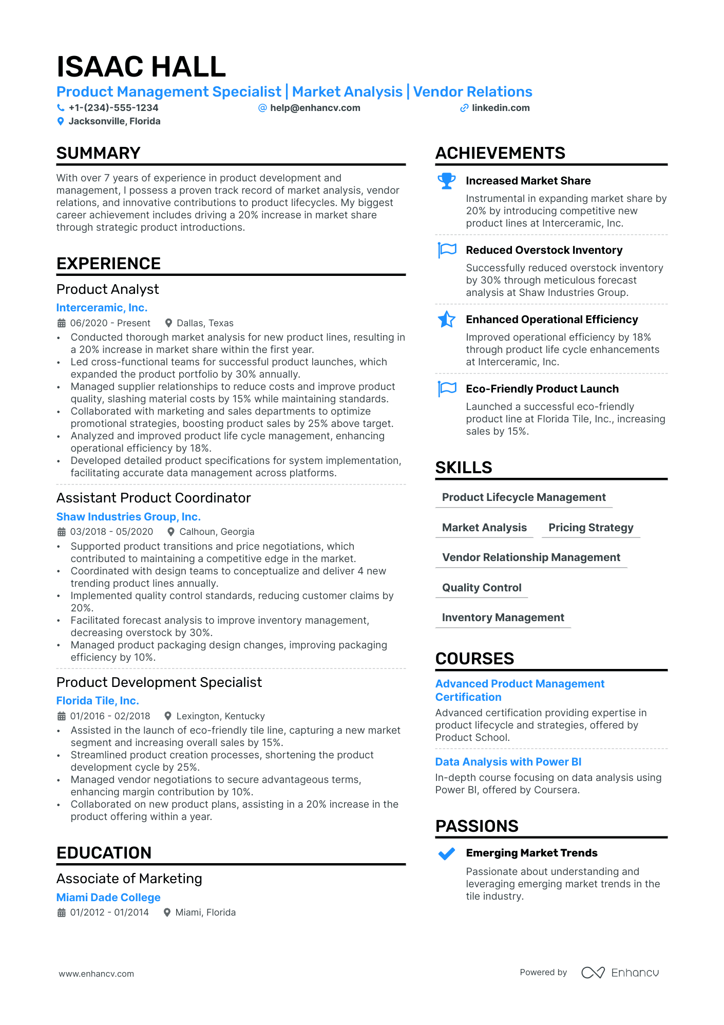 Assistant Product Manager Resume Example