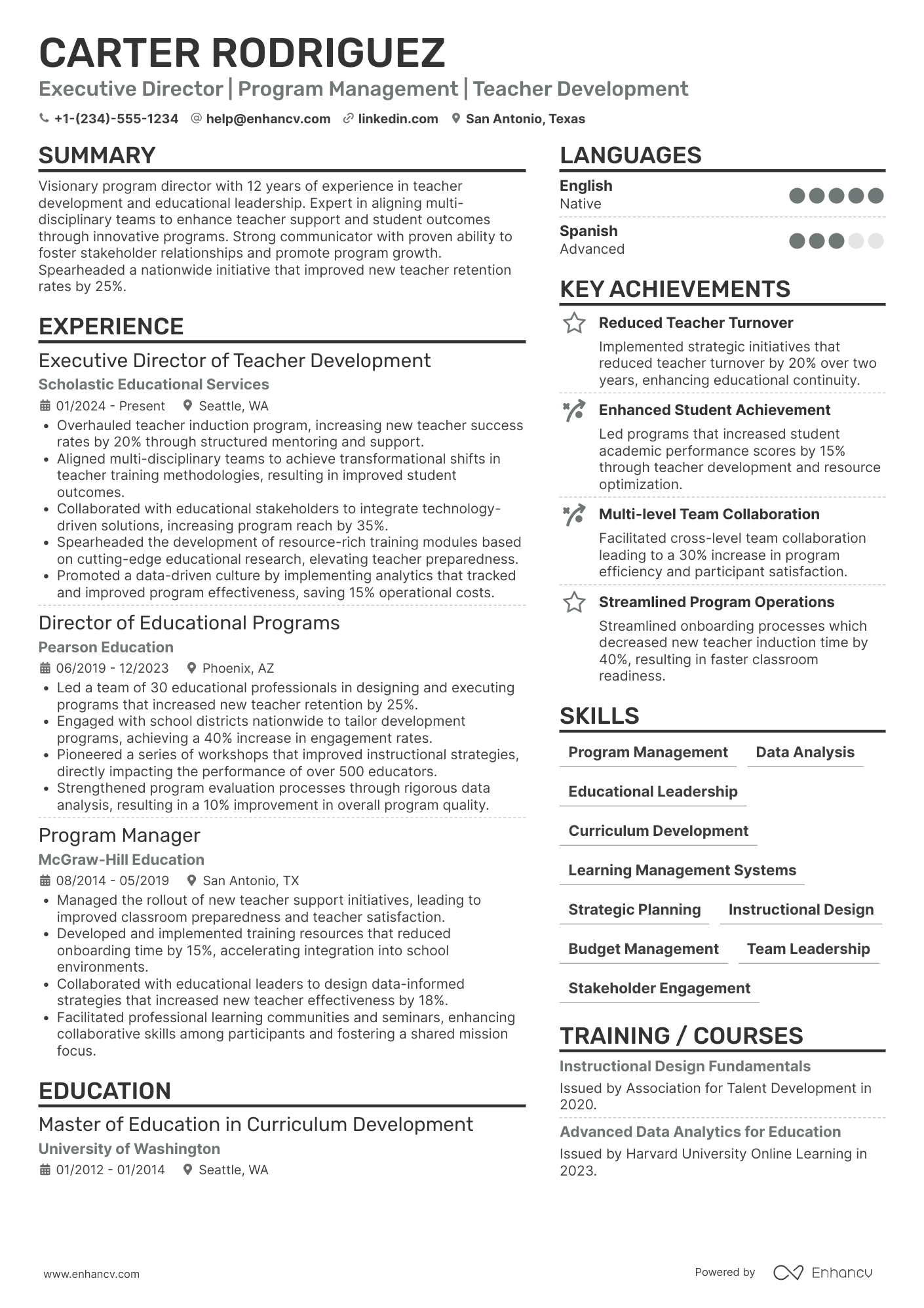 New Teacher Program Director Resume Example