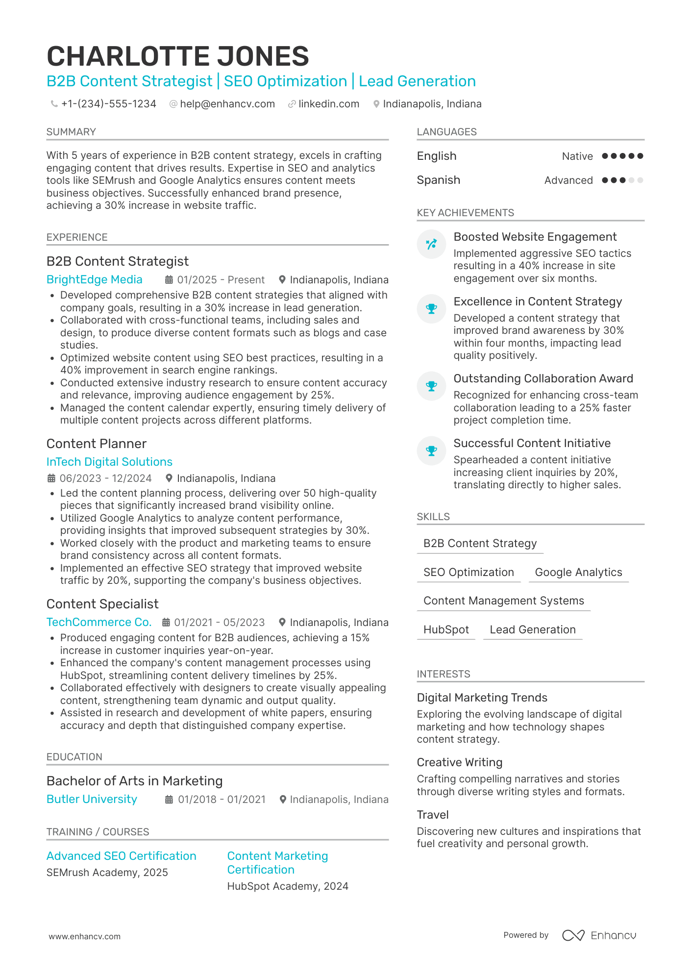B2B Content Strategist Resume Example