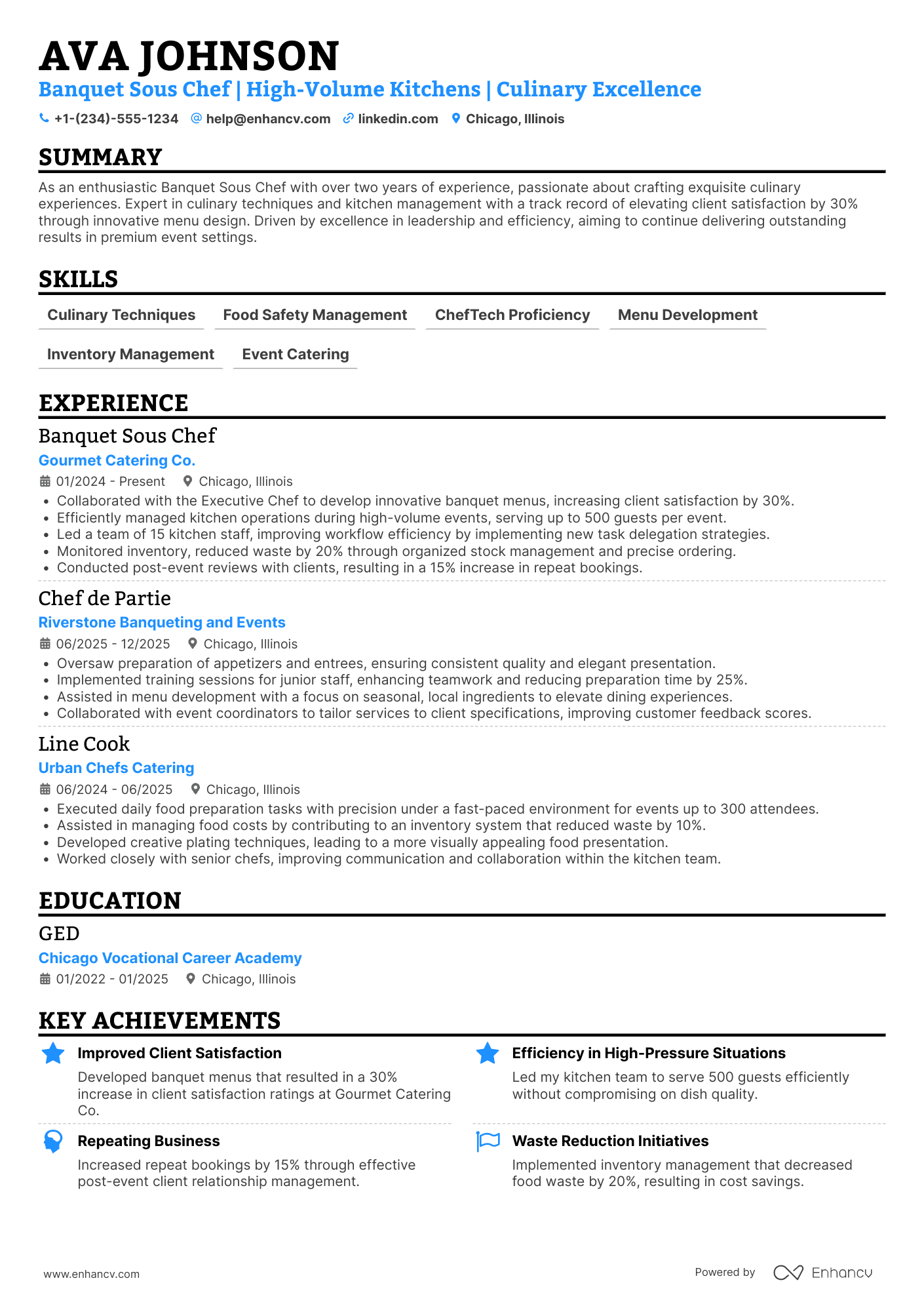 Banquet Sous Chef Resume Example