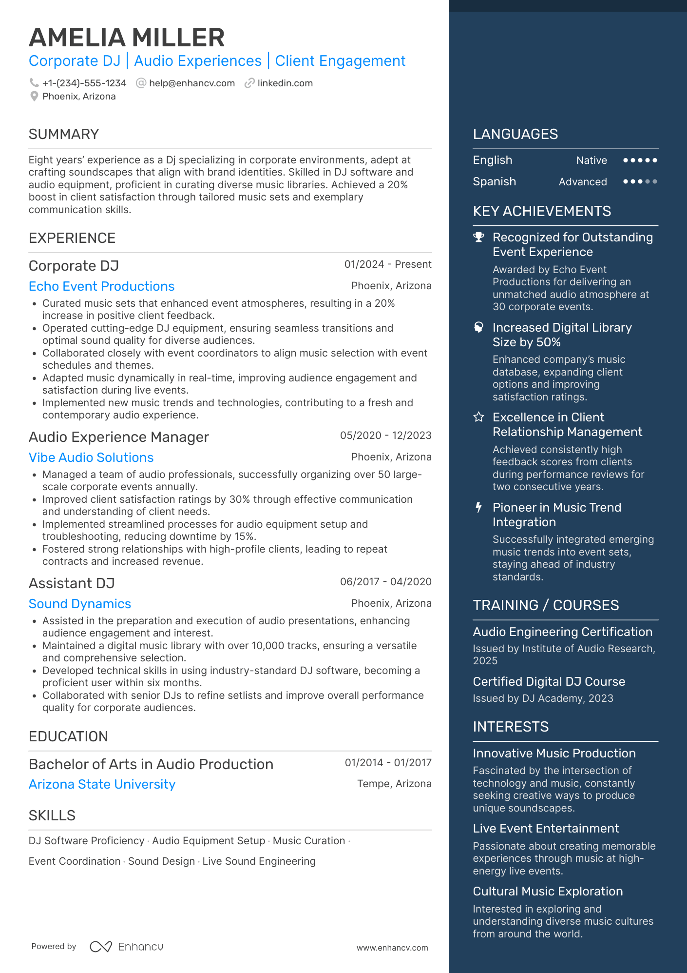 Corporate DJ Resume Example