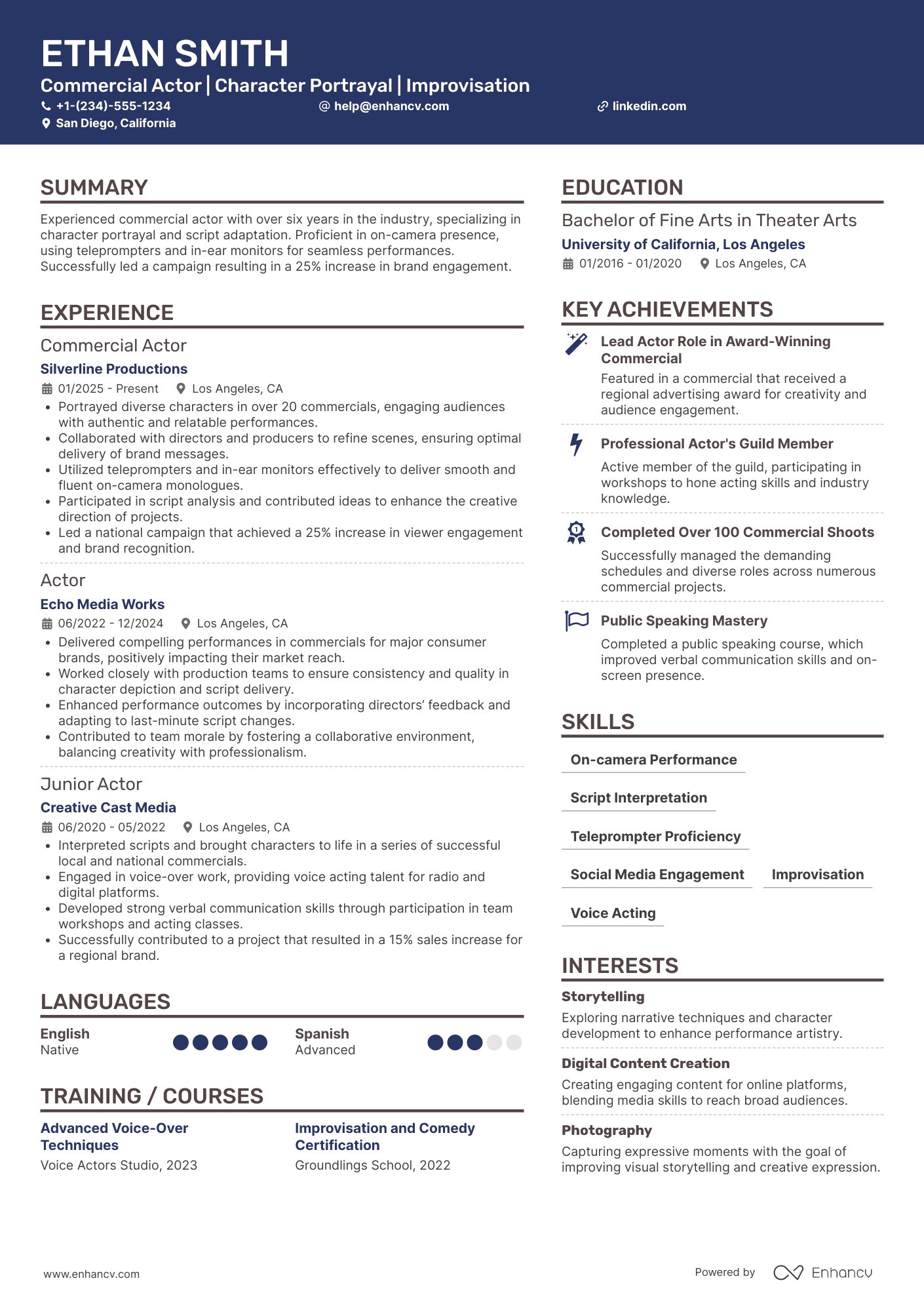 Commercial Actor Resume Example