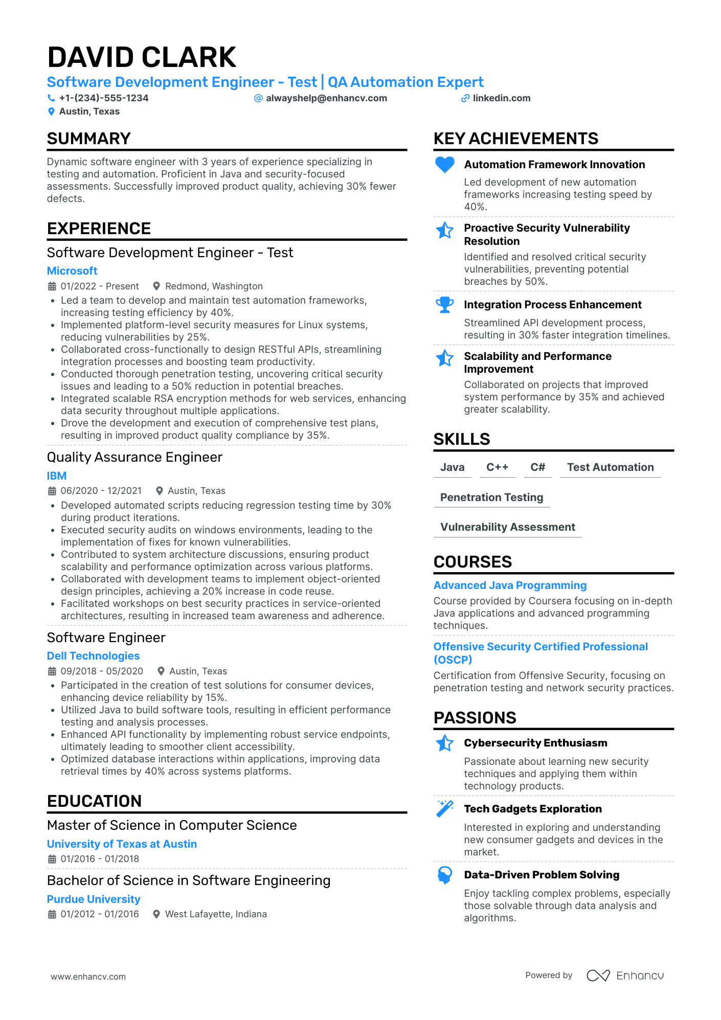 Software Engineer in Test Resume Example