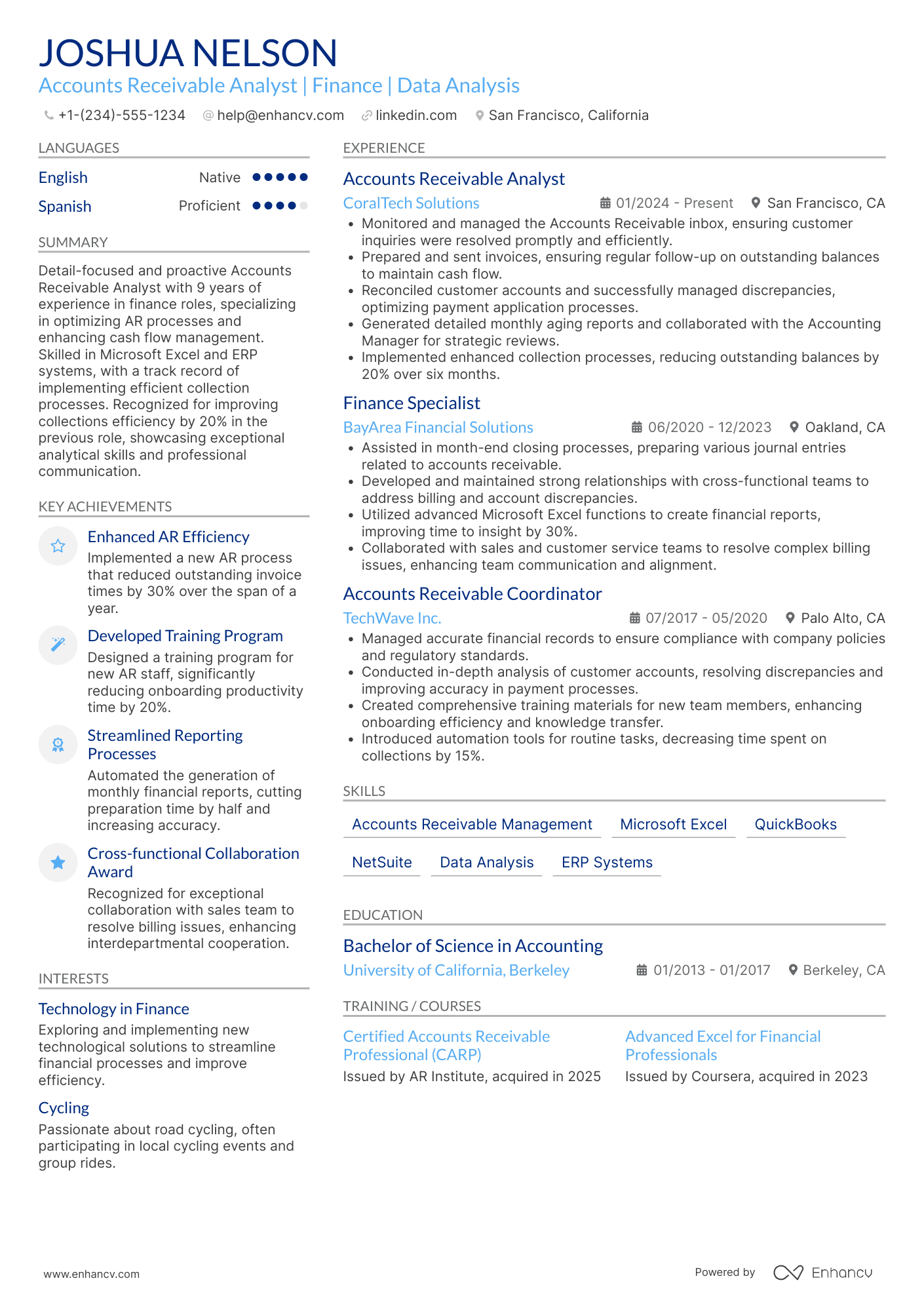 Accounts Receivable Analyst Resume Example
