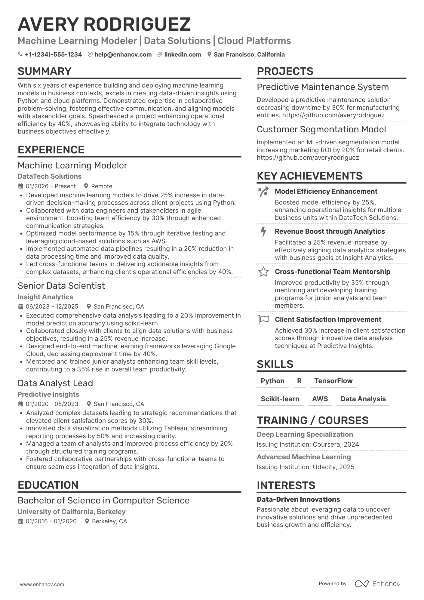 Machine Learning Modeler Resume Example