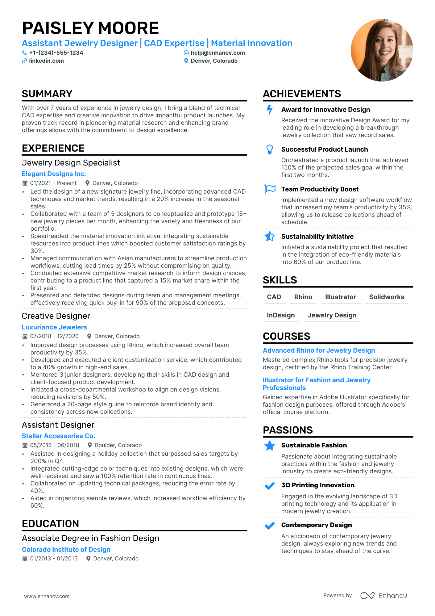 Jewelry Designer Resume Example