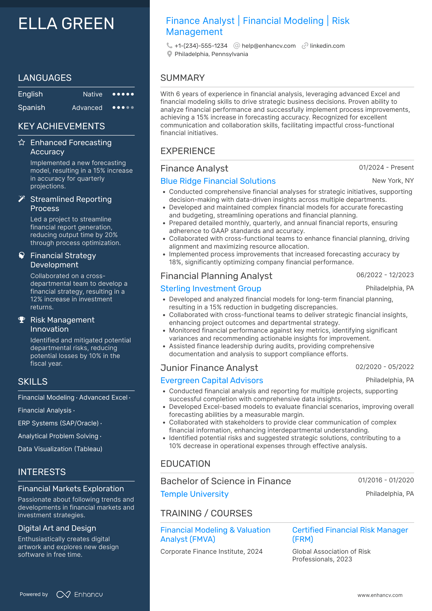 Finance Specialist Analyst Resume Example
