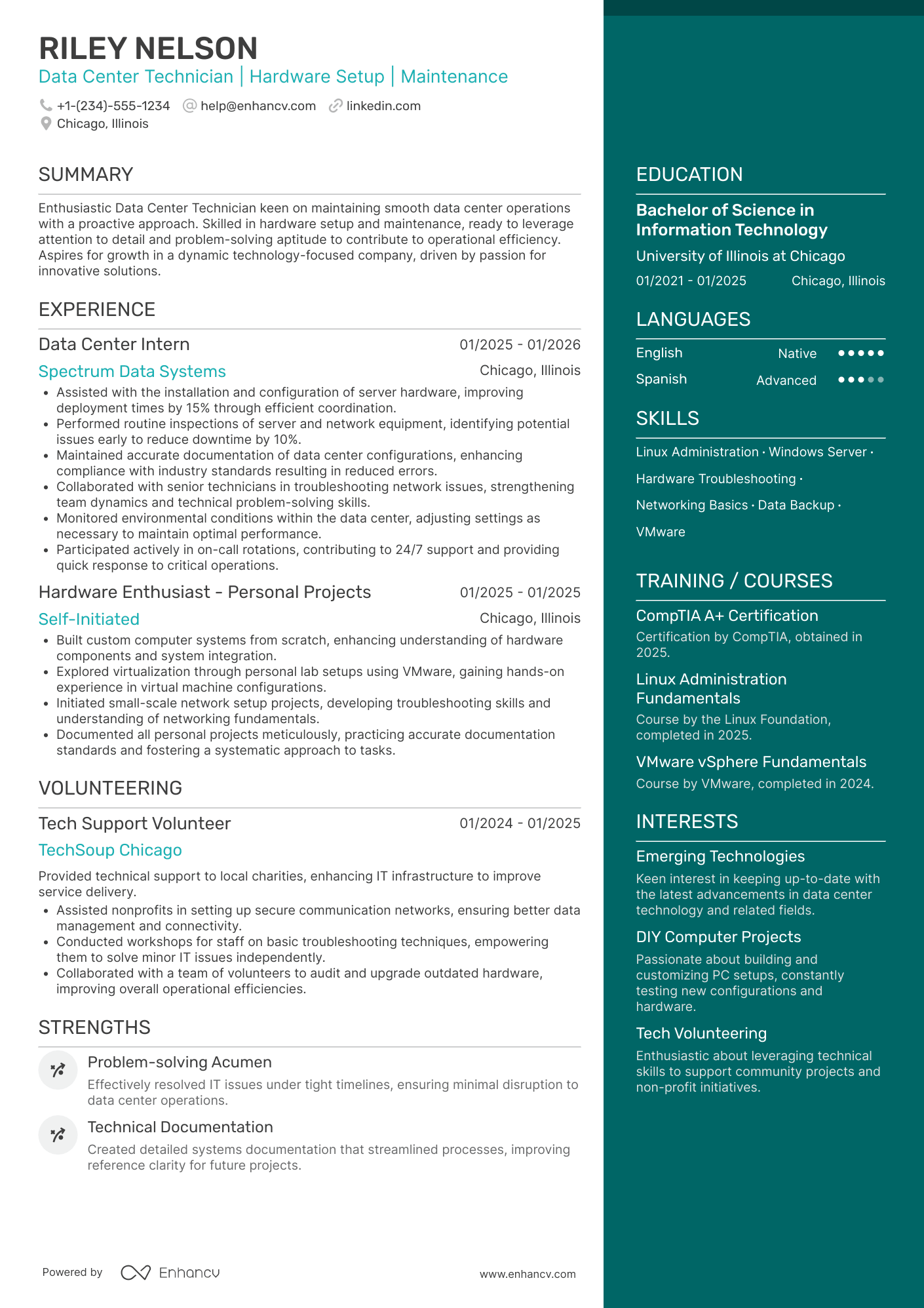 Entry Level Data Center Technician Resume Example
