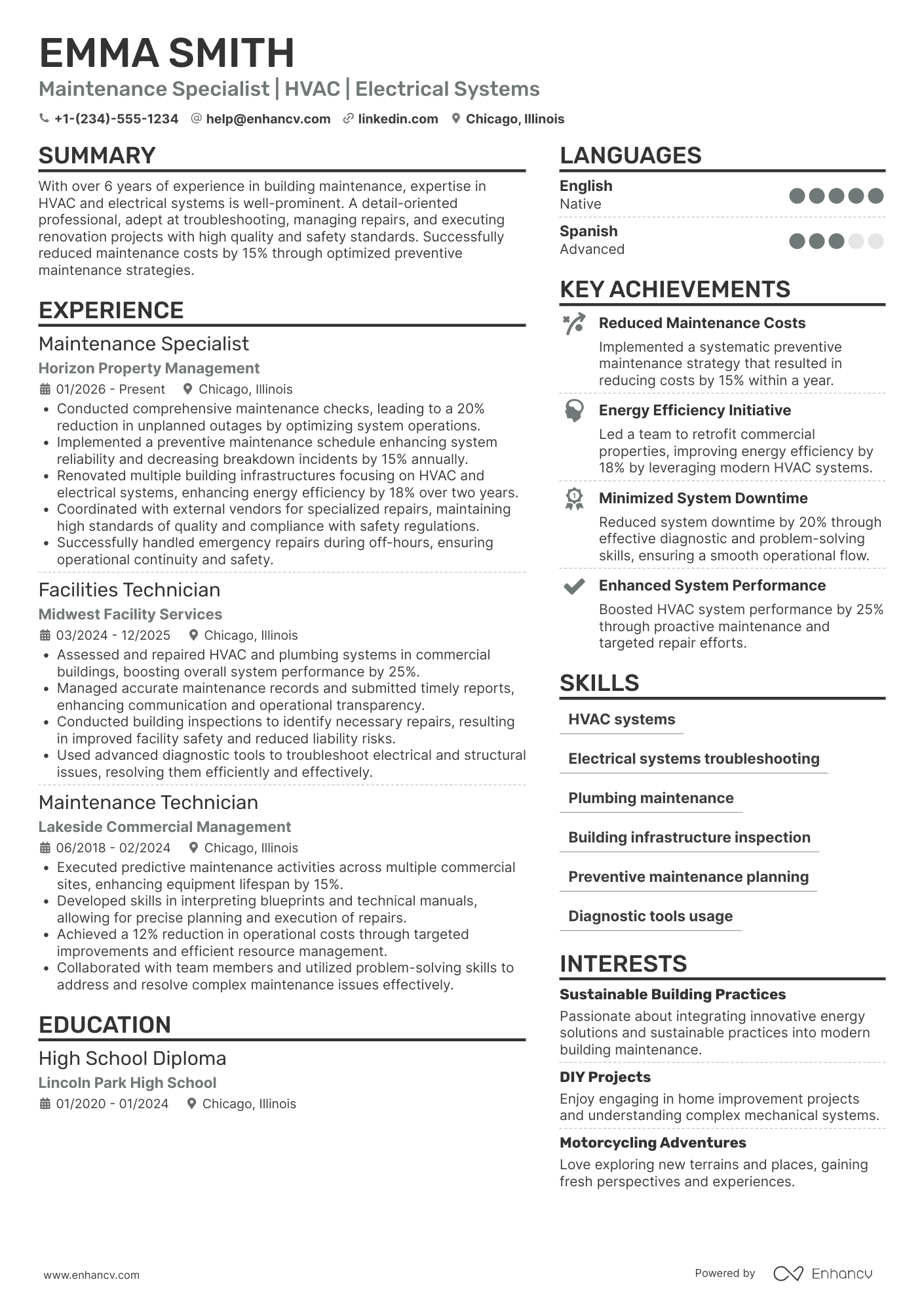 Maintenance Contractor Resume Example