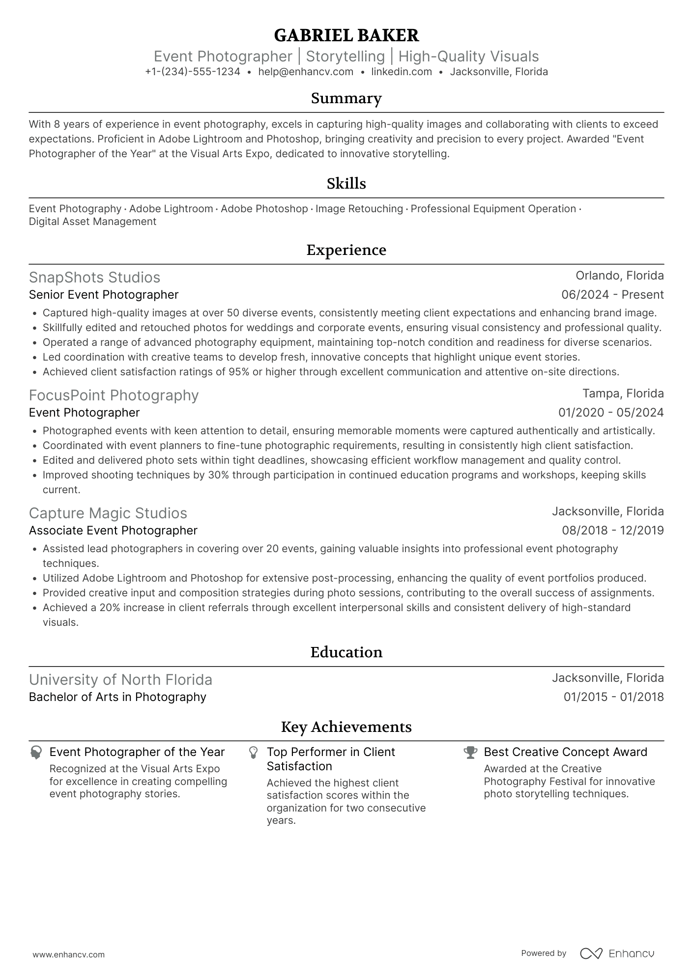 Event Photographer Resume Example