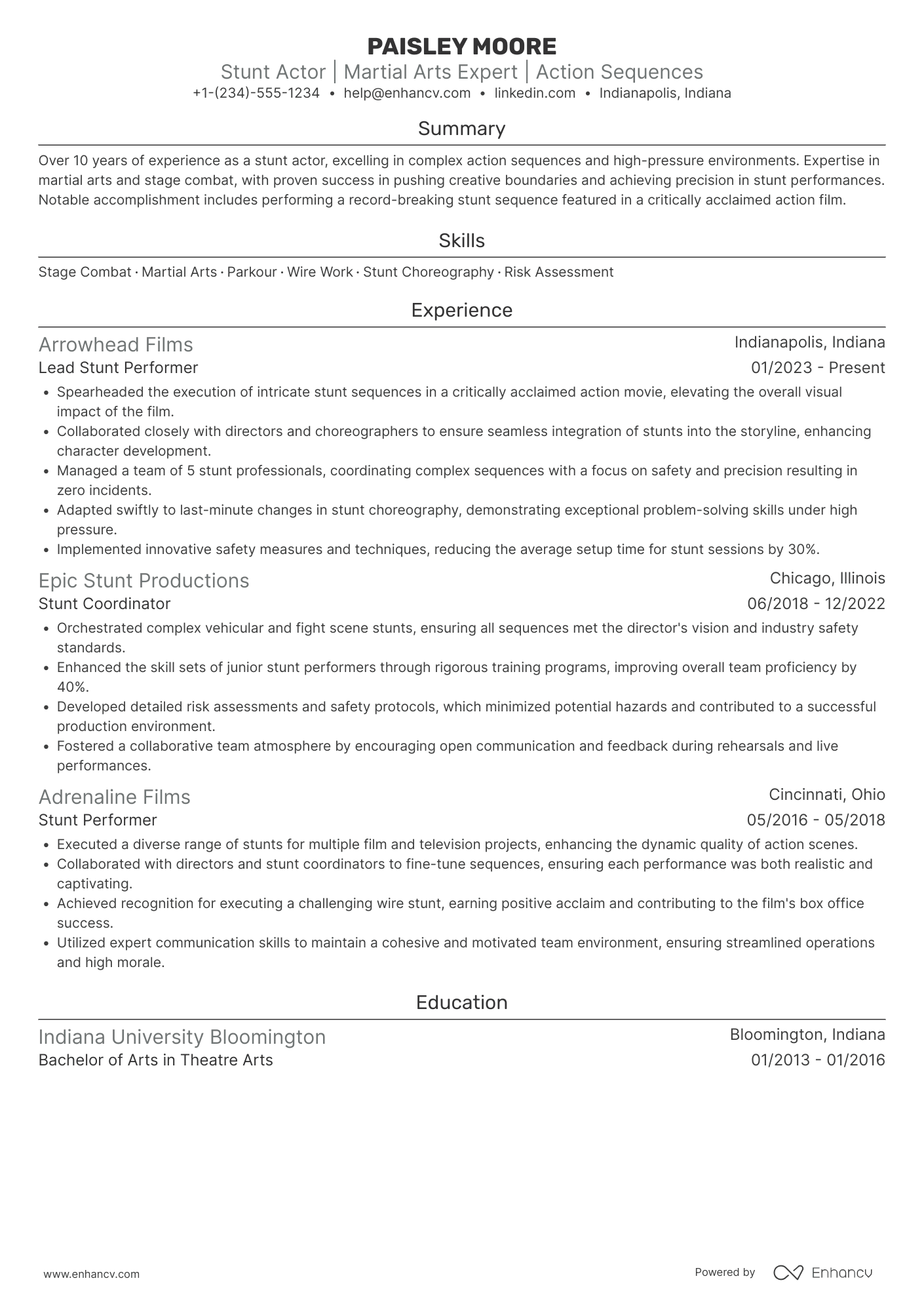 Stunt Actor Resume Example