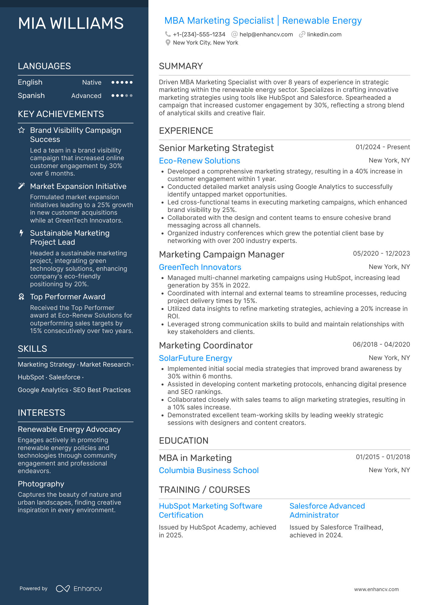 MBA Marketing Specialist Resume Example