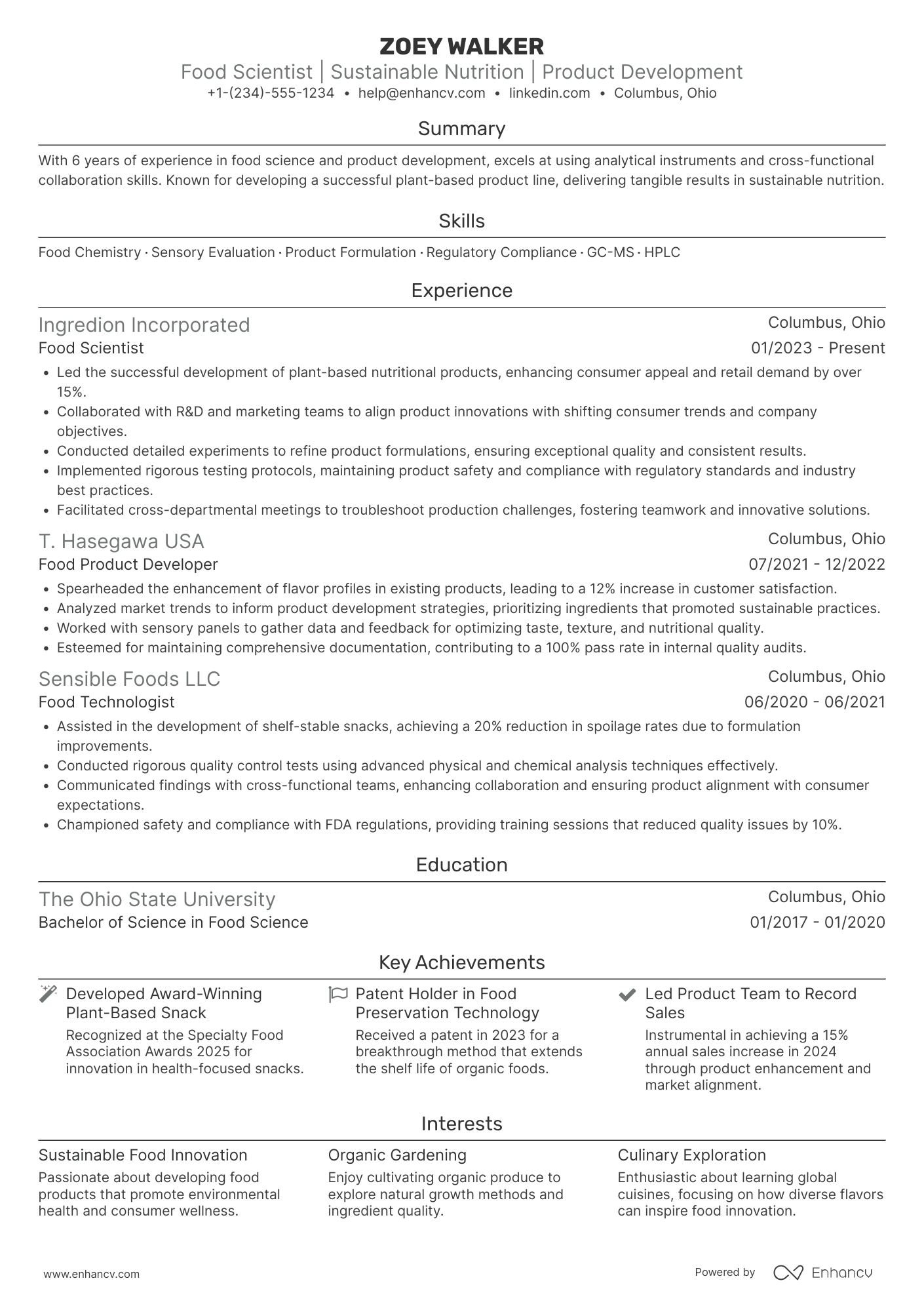 Food Scientist Resume Example