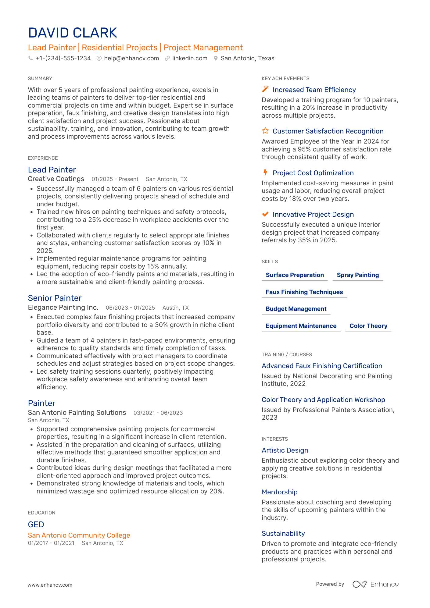 Lead Painter Resume Example