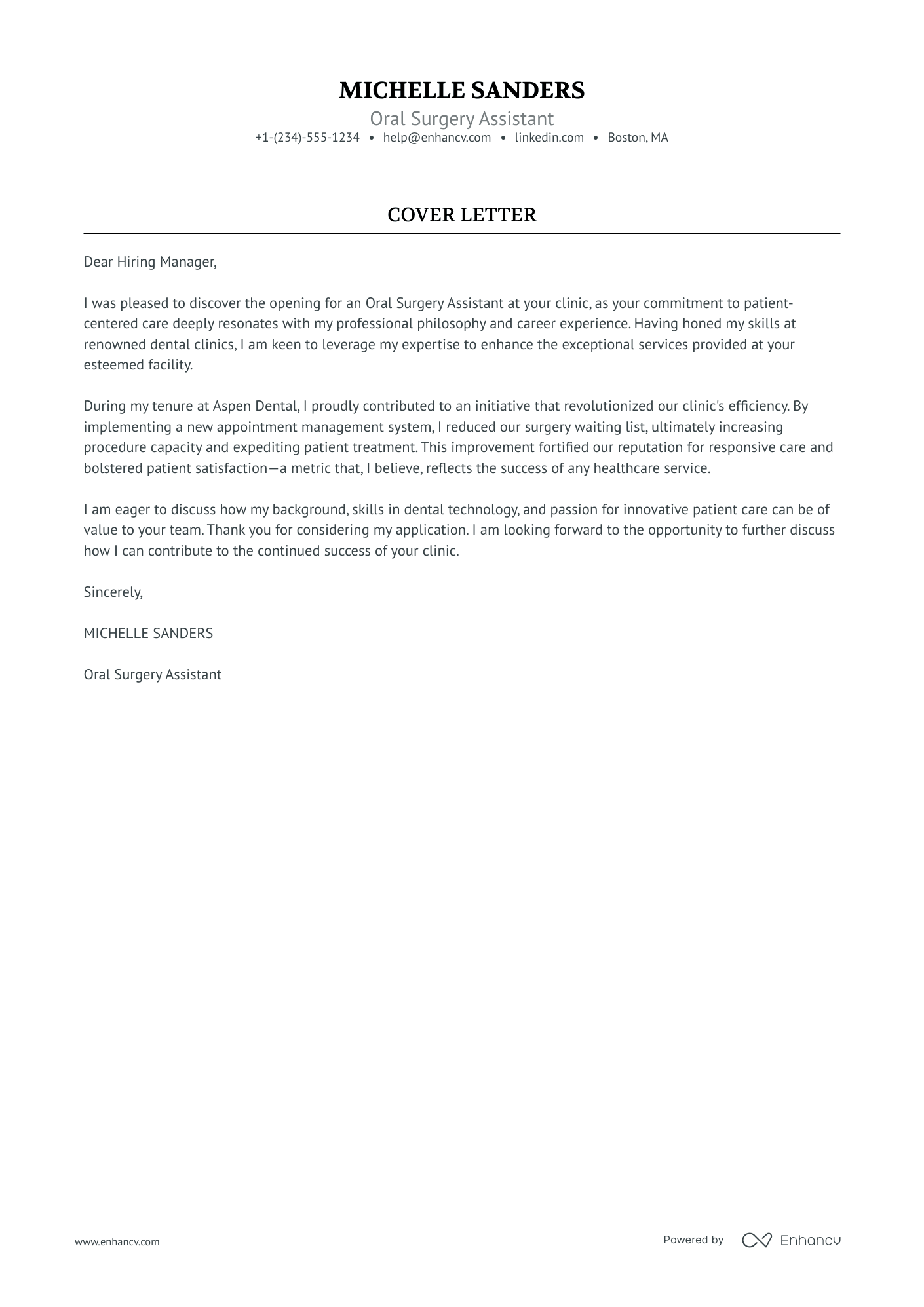 Oral Surgery Assistant Resume Example