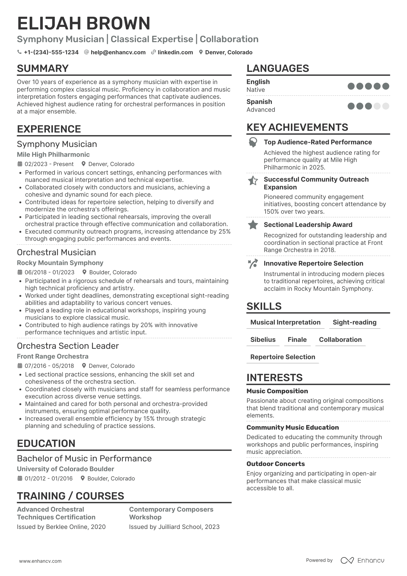 Classical Symphony Musician Resume Example