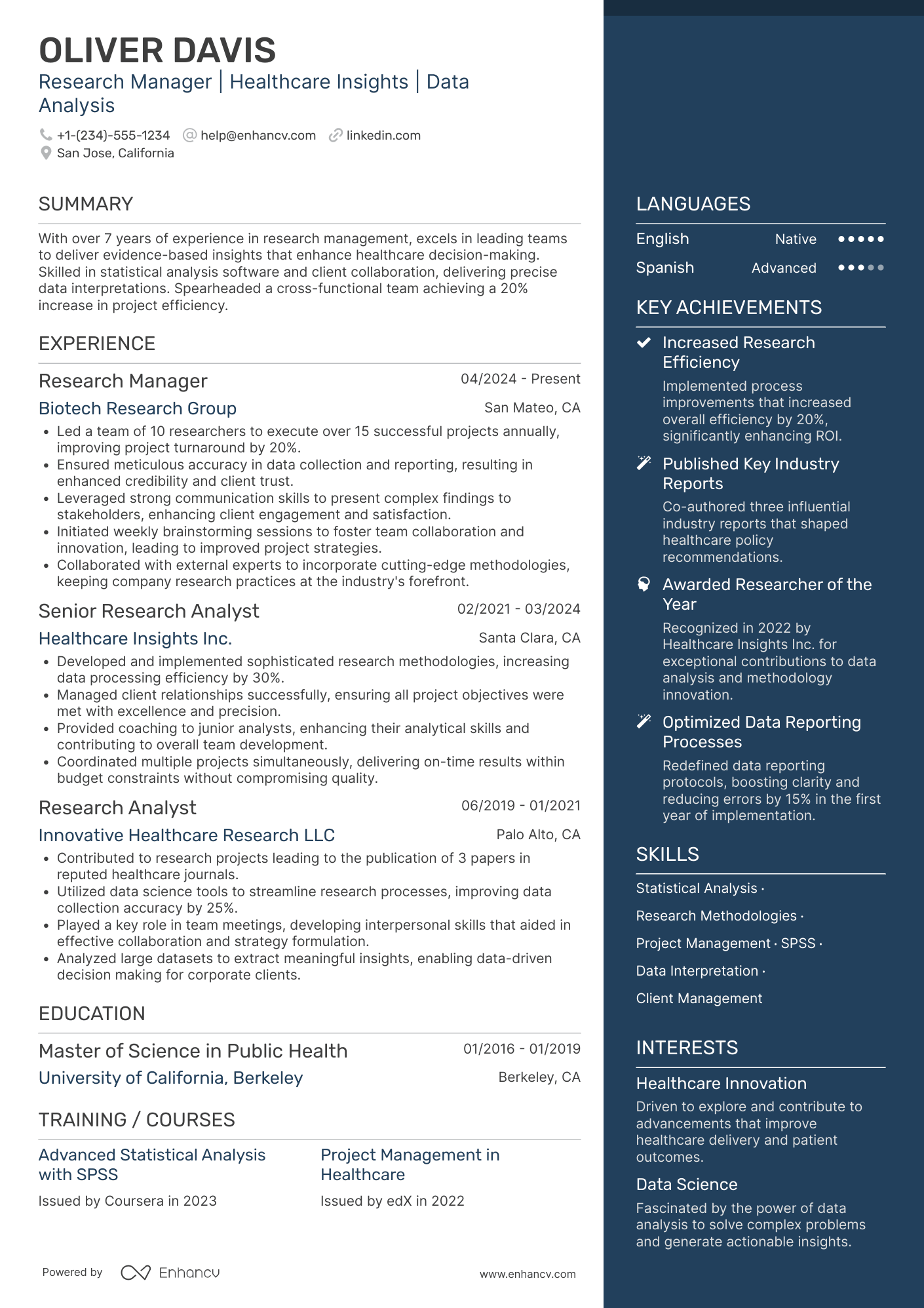 Research Manager Resume Example