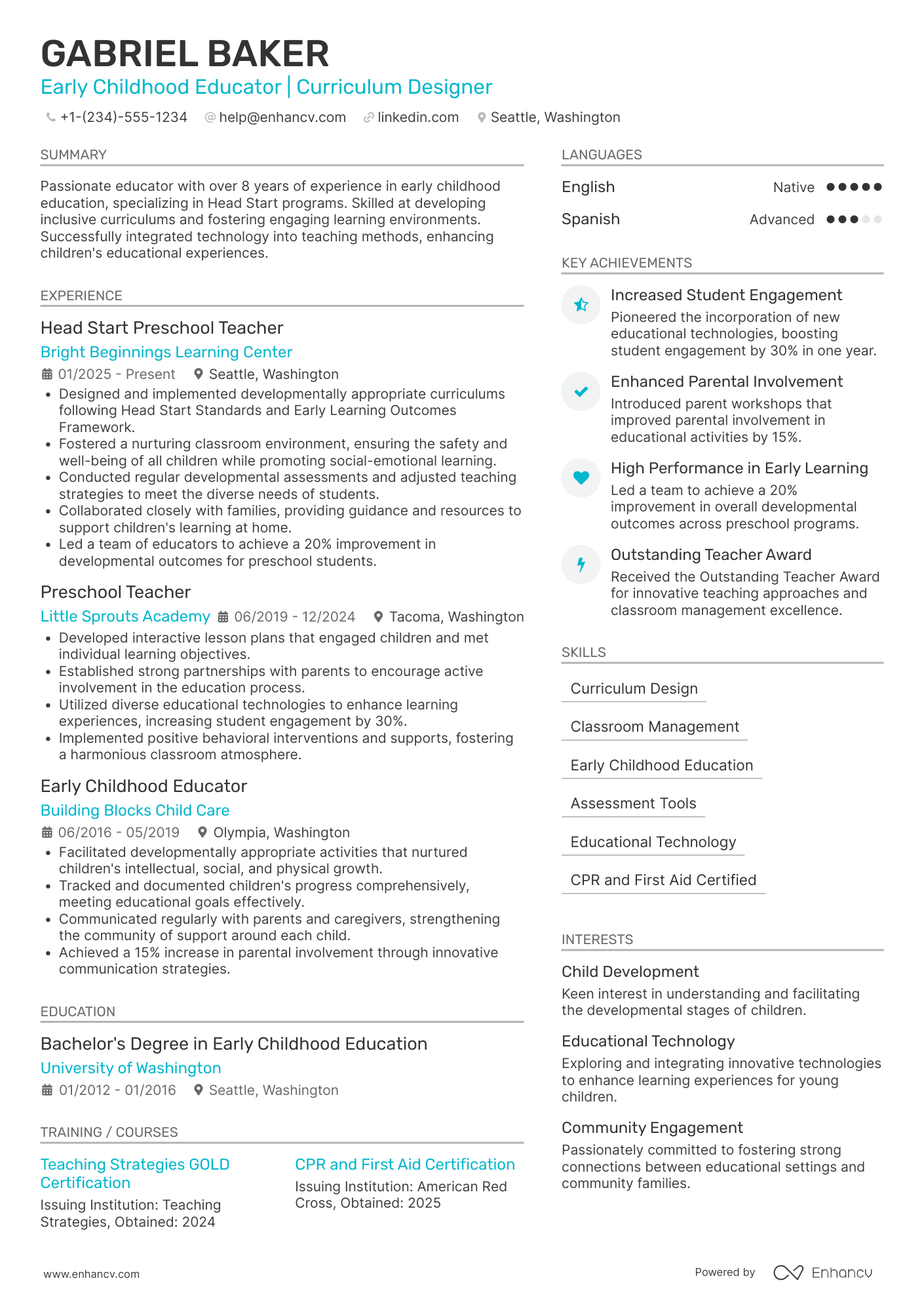 Head Start Preschool Teacher Resume Example