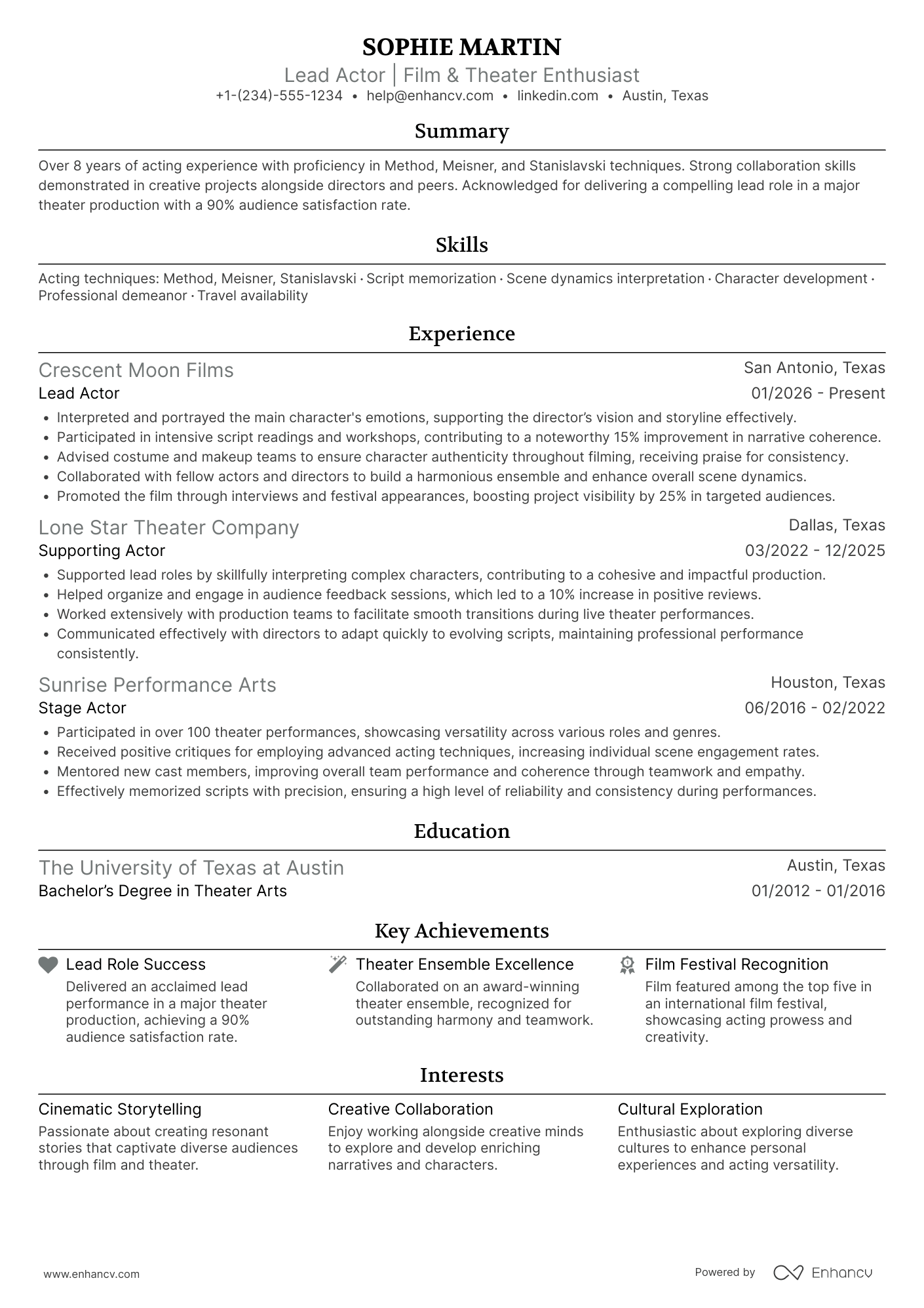 Lead Actor Resume Example