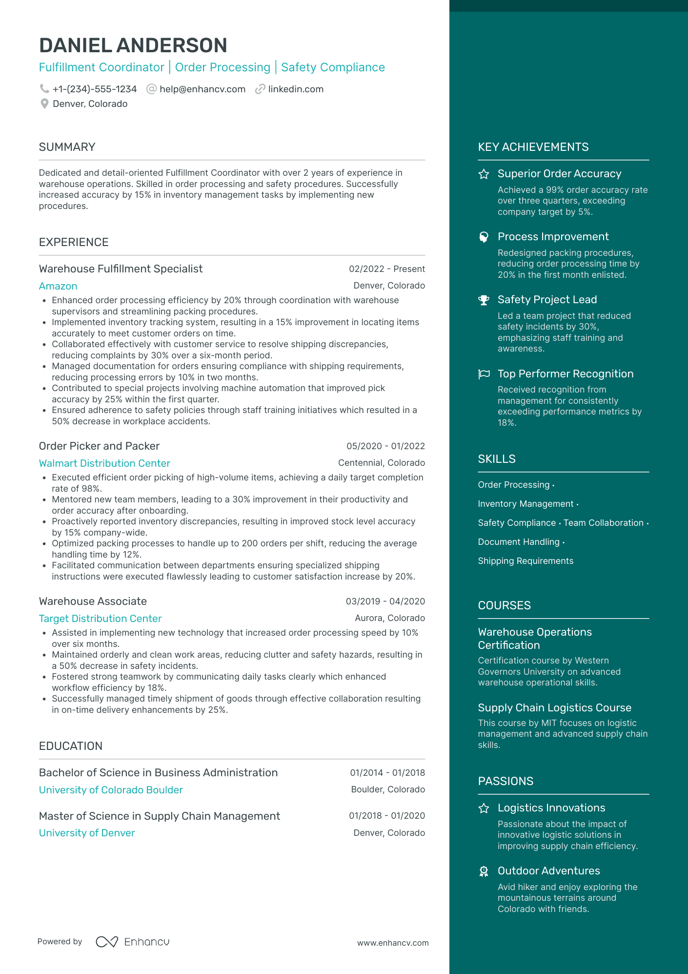 Warehouse Worker – Fulfillment Specialist Resume Example