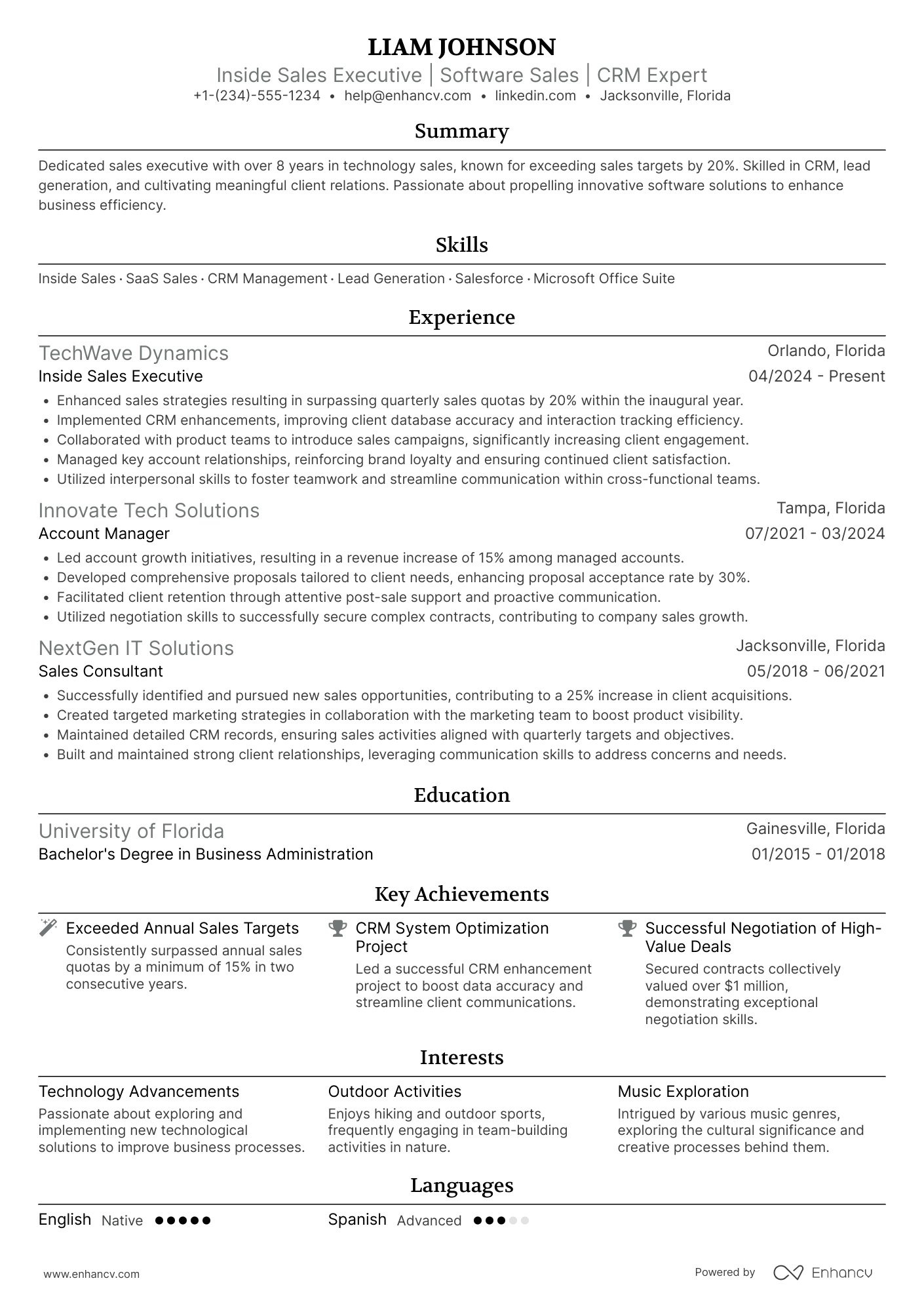 Inside Sales Executive Resume Example