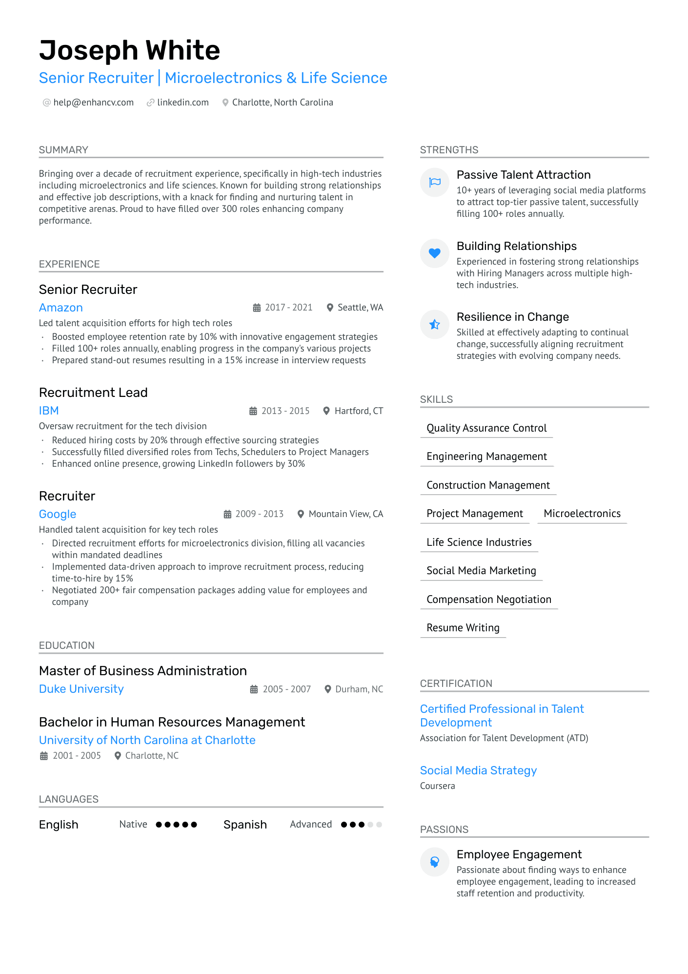 Senior Recruiter Resume Example