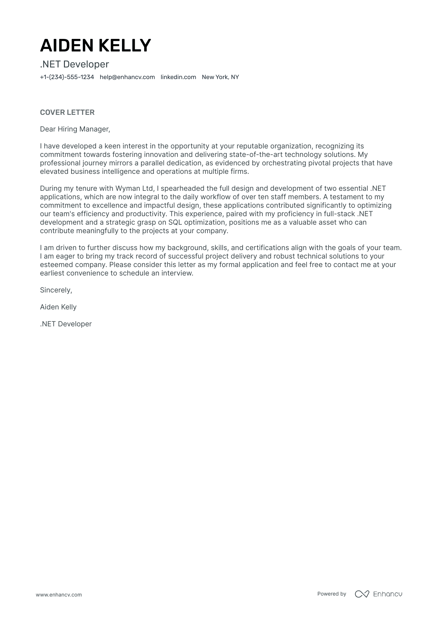 Senior .Net Developer Resume Example