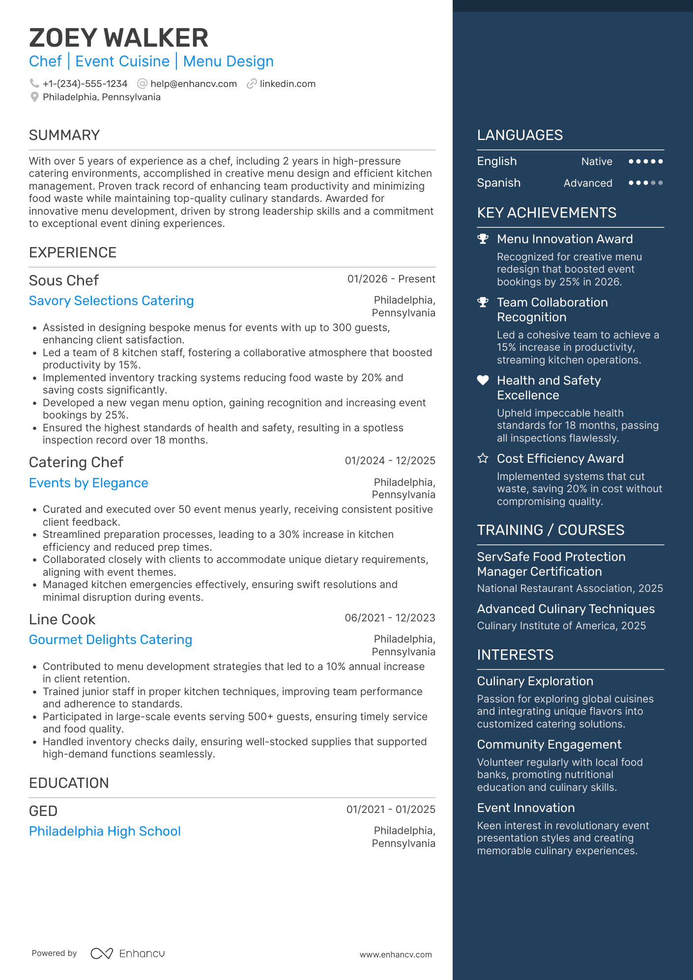 Catering Chef Resume Example