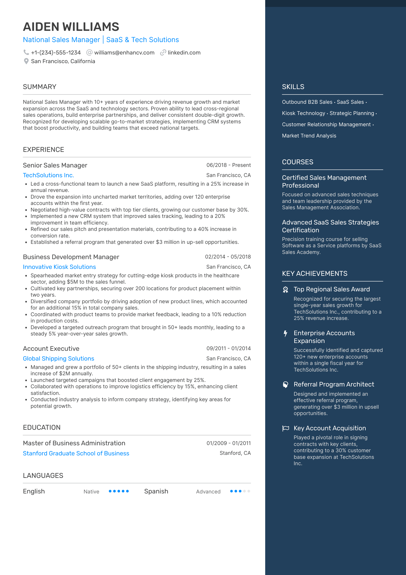 National Sales Manager Resume Example