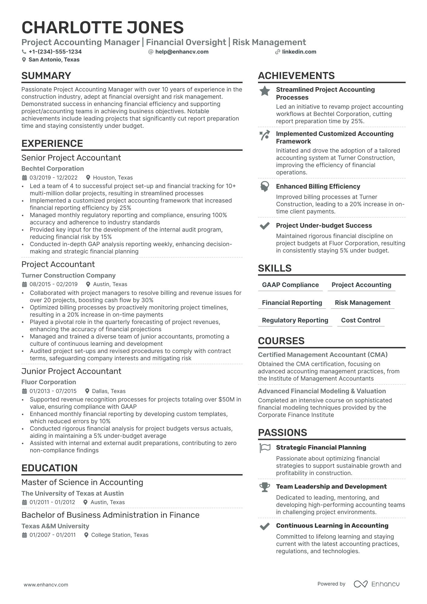 Project Accounting Resume Example