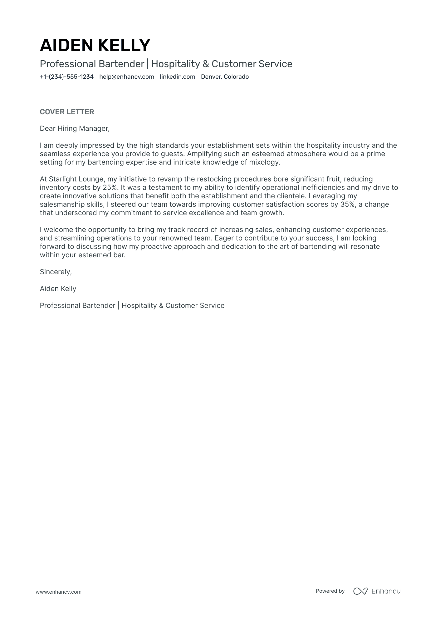 Banquet Bartender Resume Example