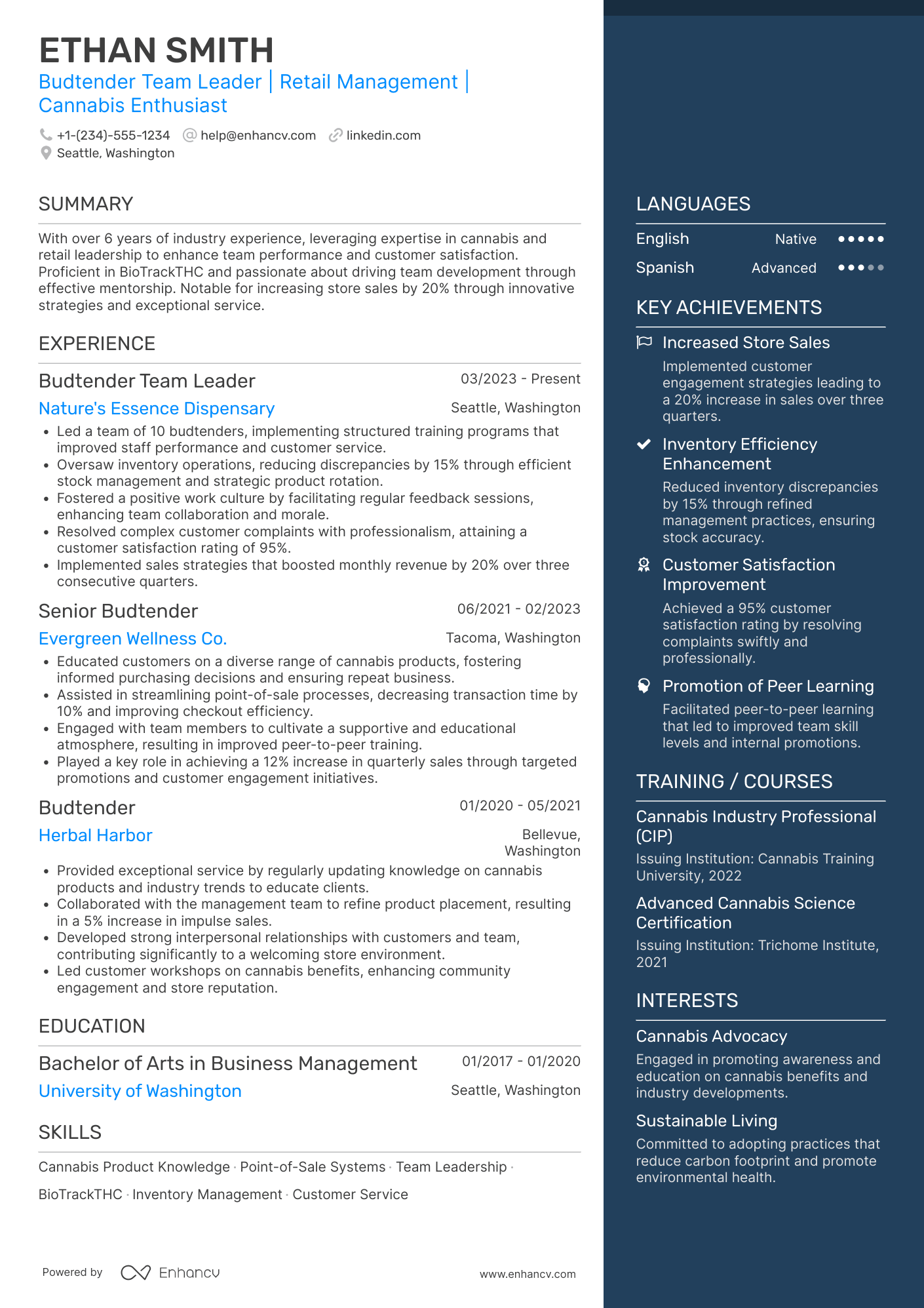 Budtender Team Leader Resume Example