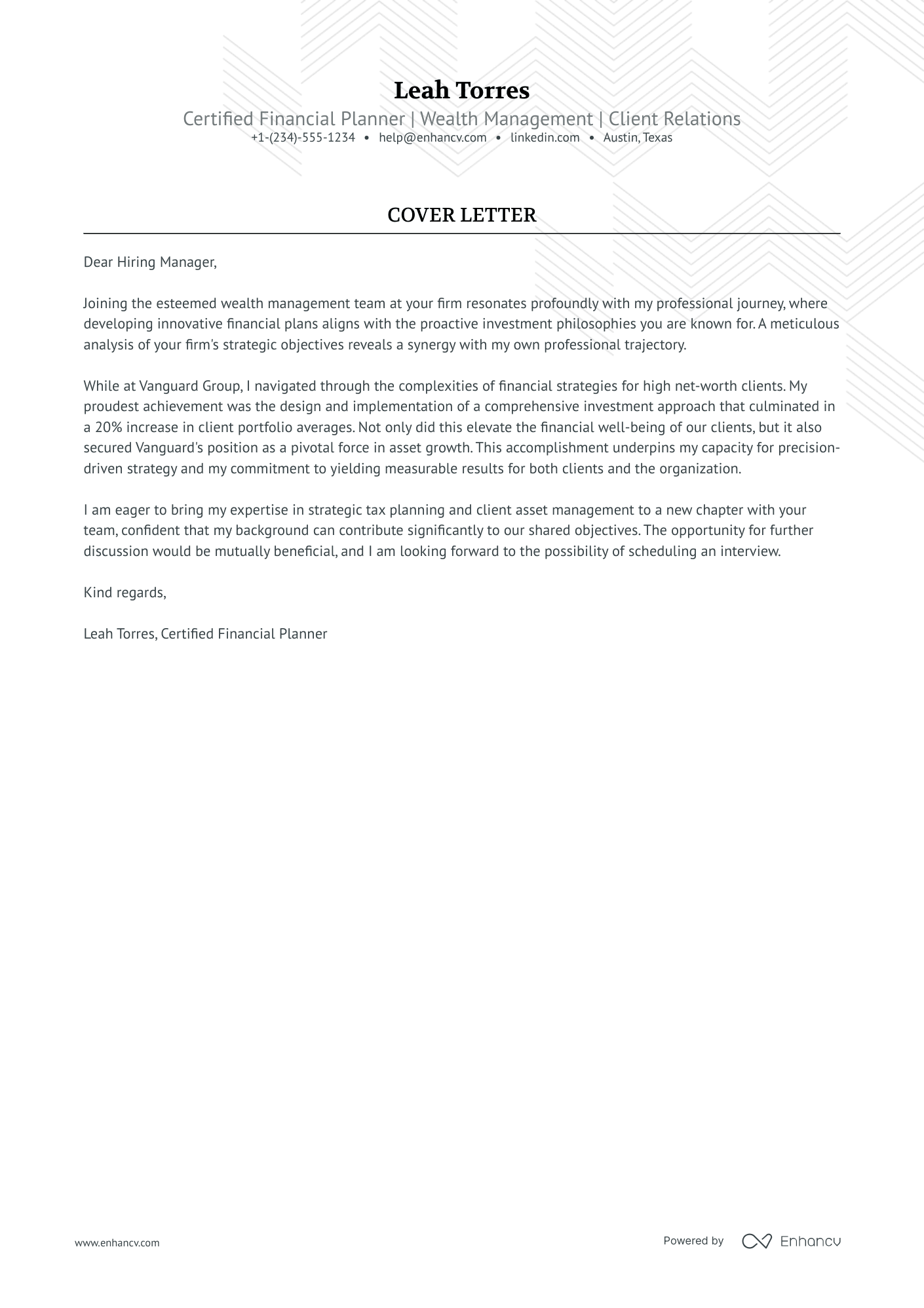 Certified Financial Planner Resume Example