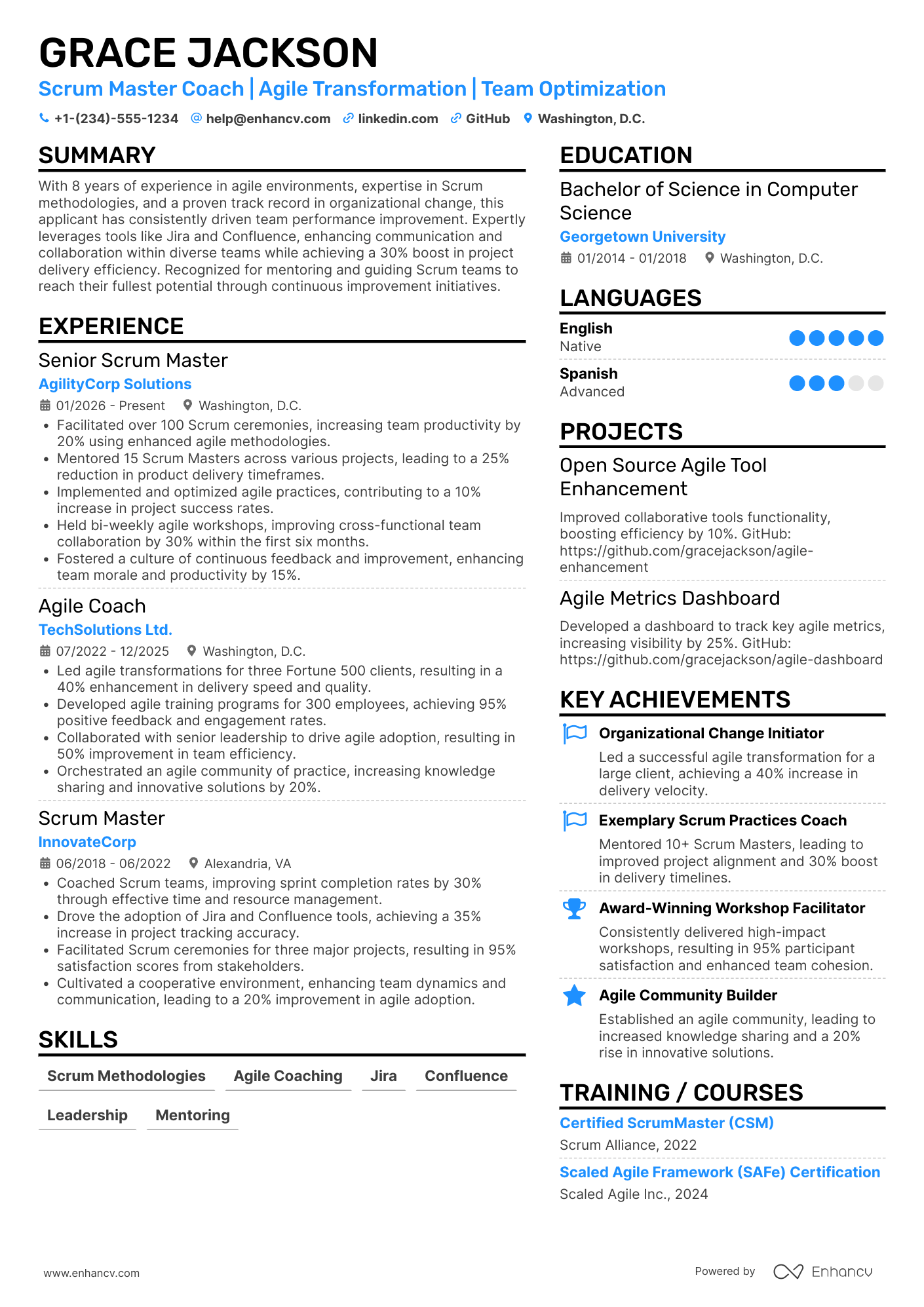 Scrum Master Coach Resume Example