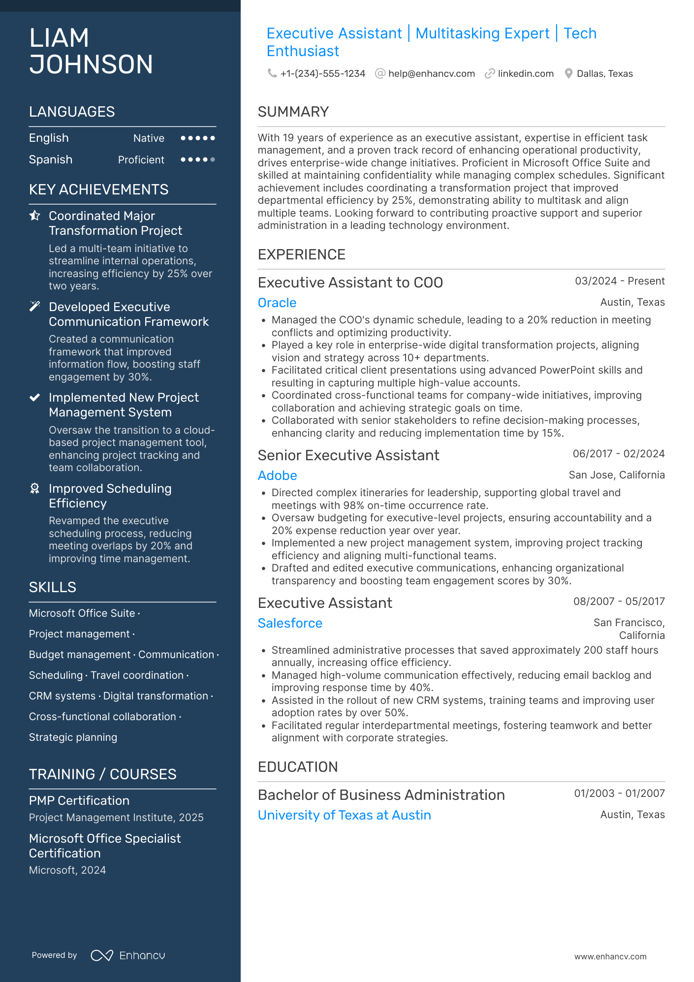 Personal Assistant to CEO Resume Example