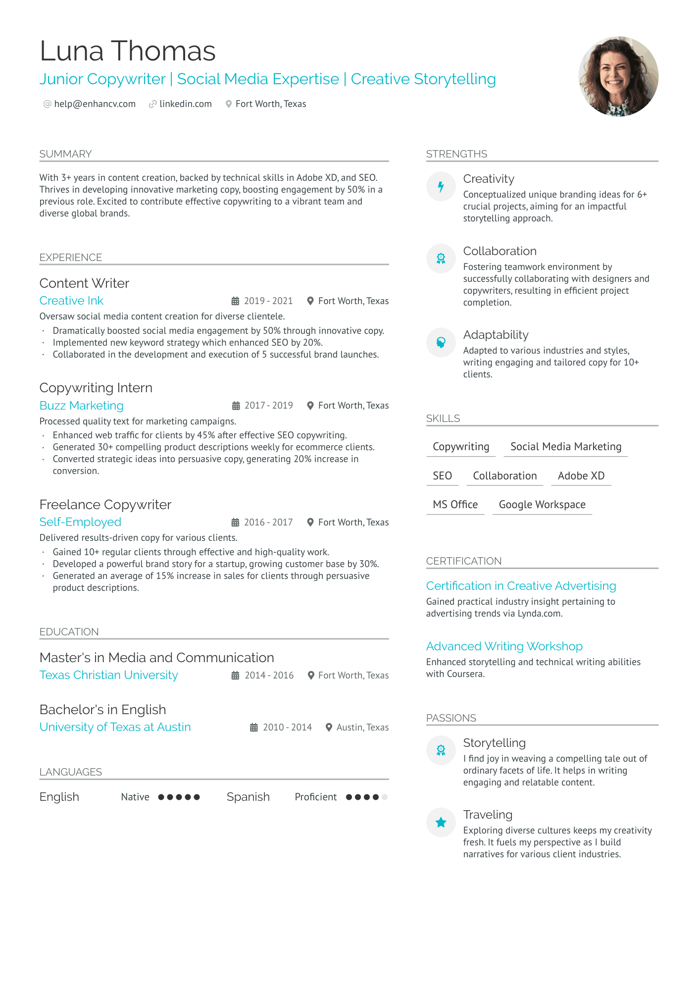 Junior Copywriter Resume Example