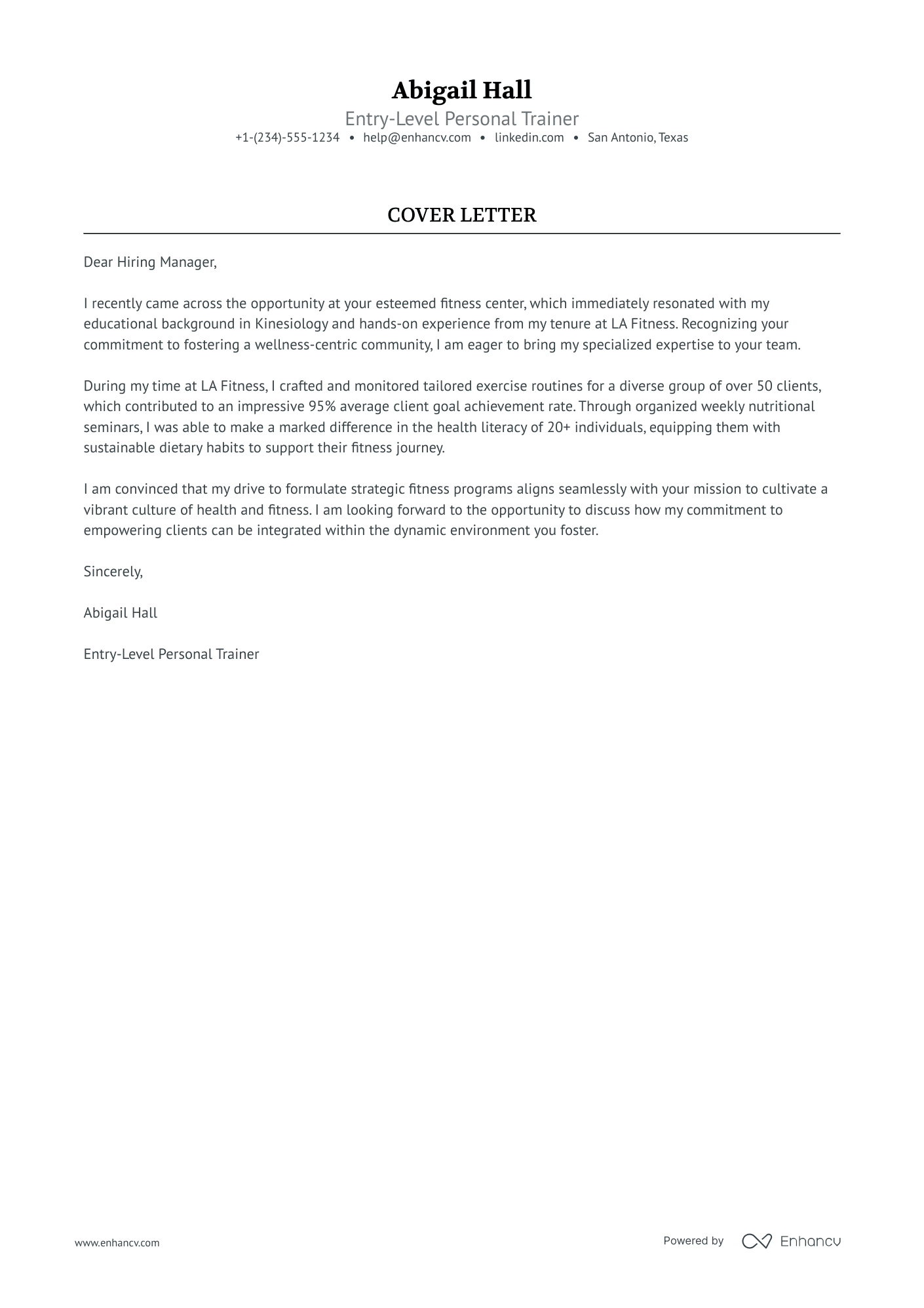 Entry Level Personal Trainer Resume Example