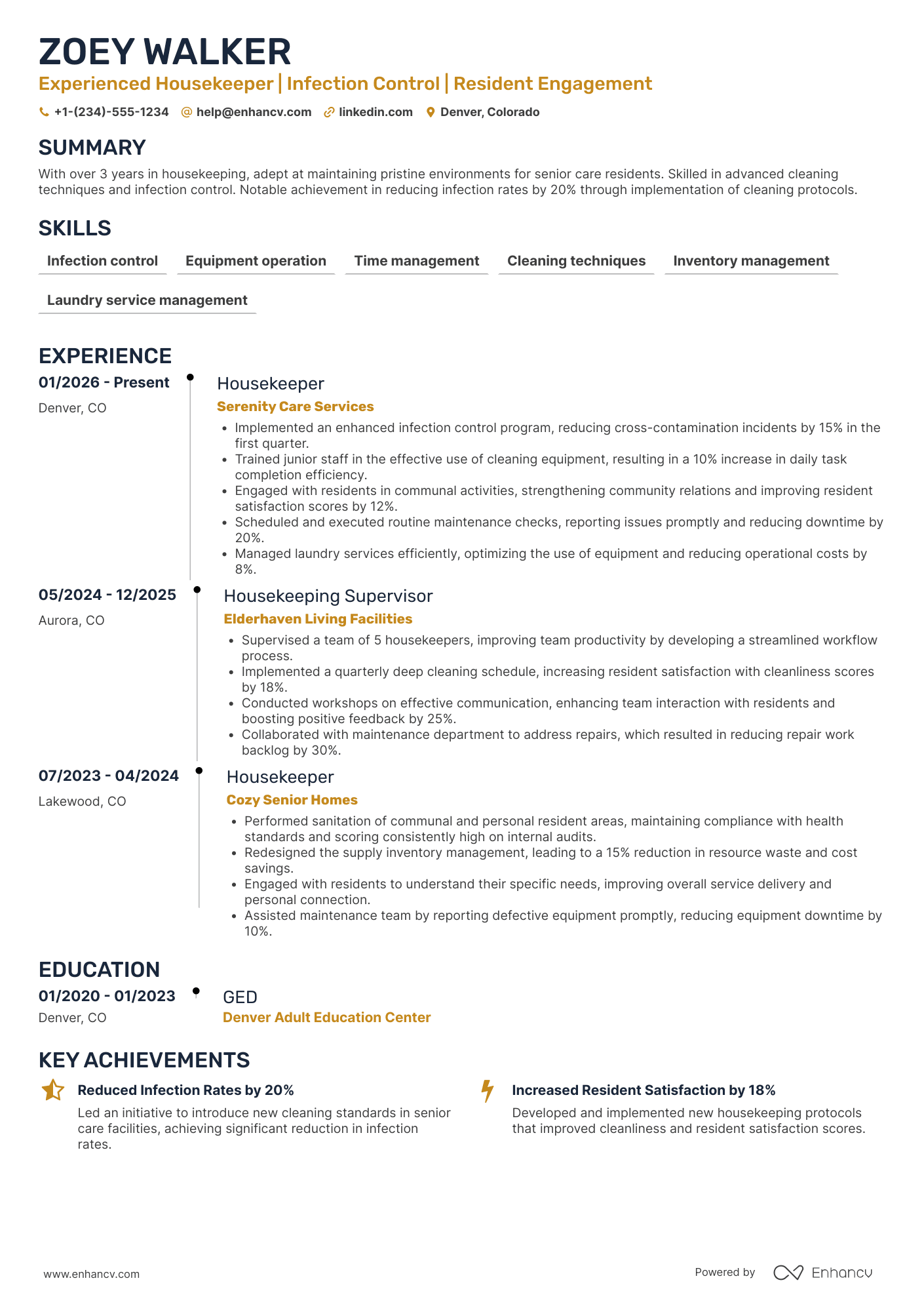 Nursing Home Housekeeping Resume Example