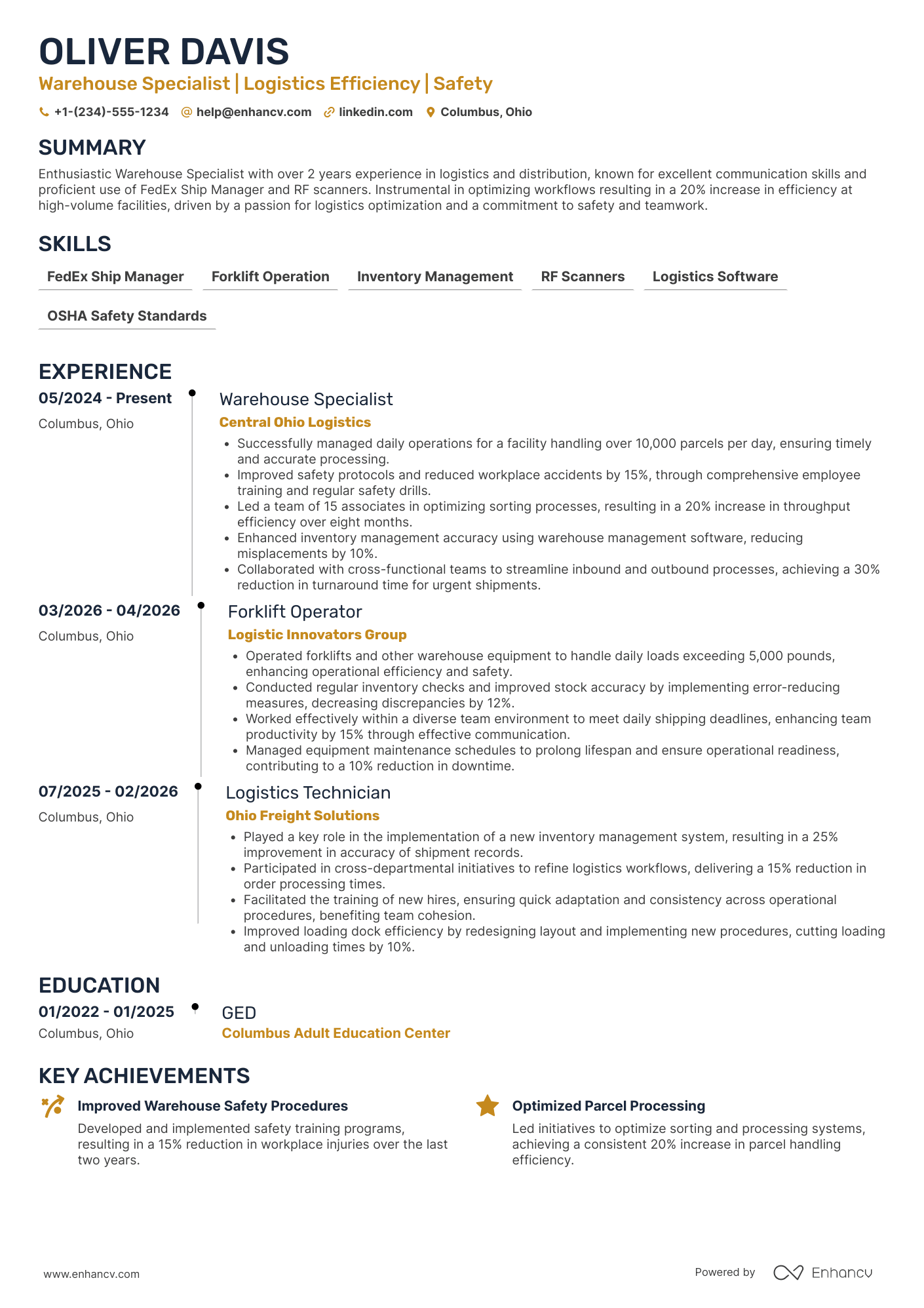 FedEx Warehouse Associate Resume Example