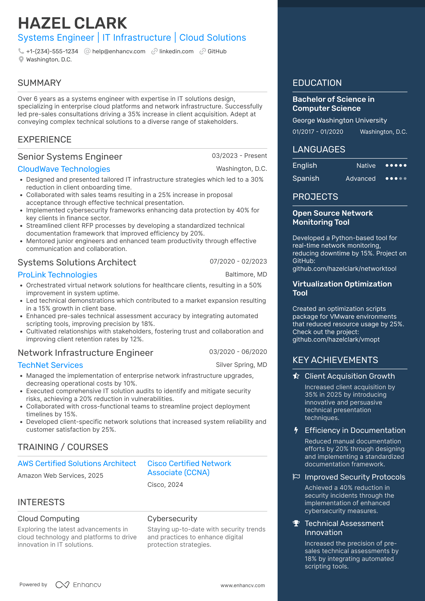 Pre Sales Systems Engineer Resume Example