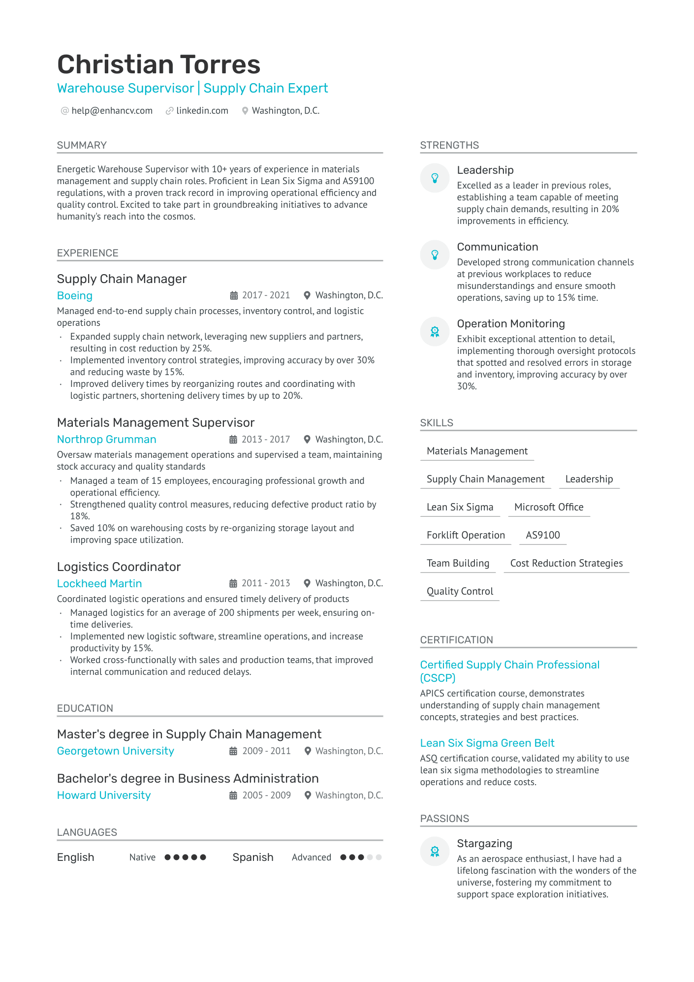 Warehouse Supervisor Resume Example