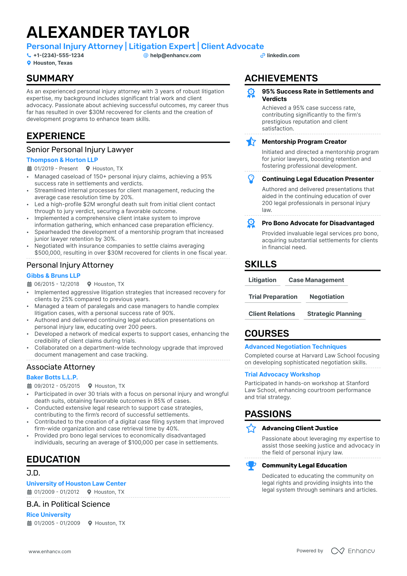 Personal Injury Lawyer Resume Example