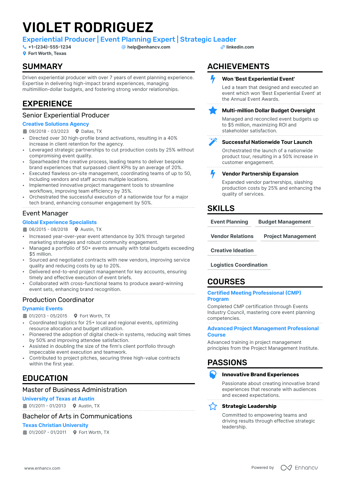 Experiential Marketing Resume Example