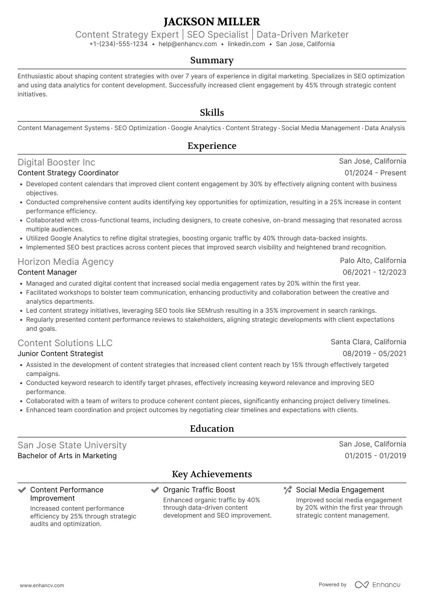 Content Strategy Coordinator Resume Example