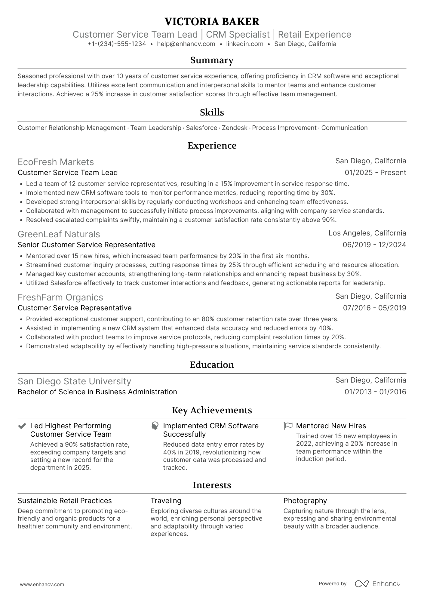 Customer Service Team Lead Resume Example