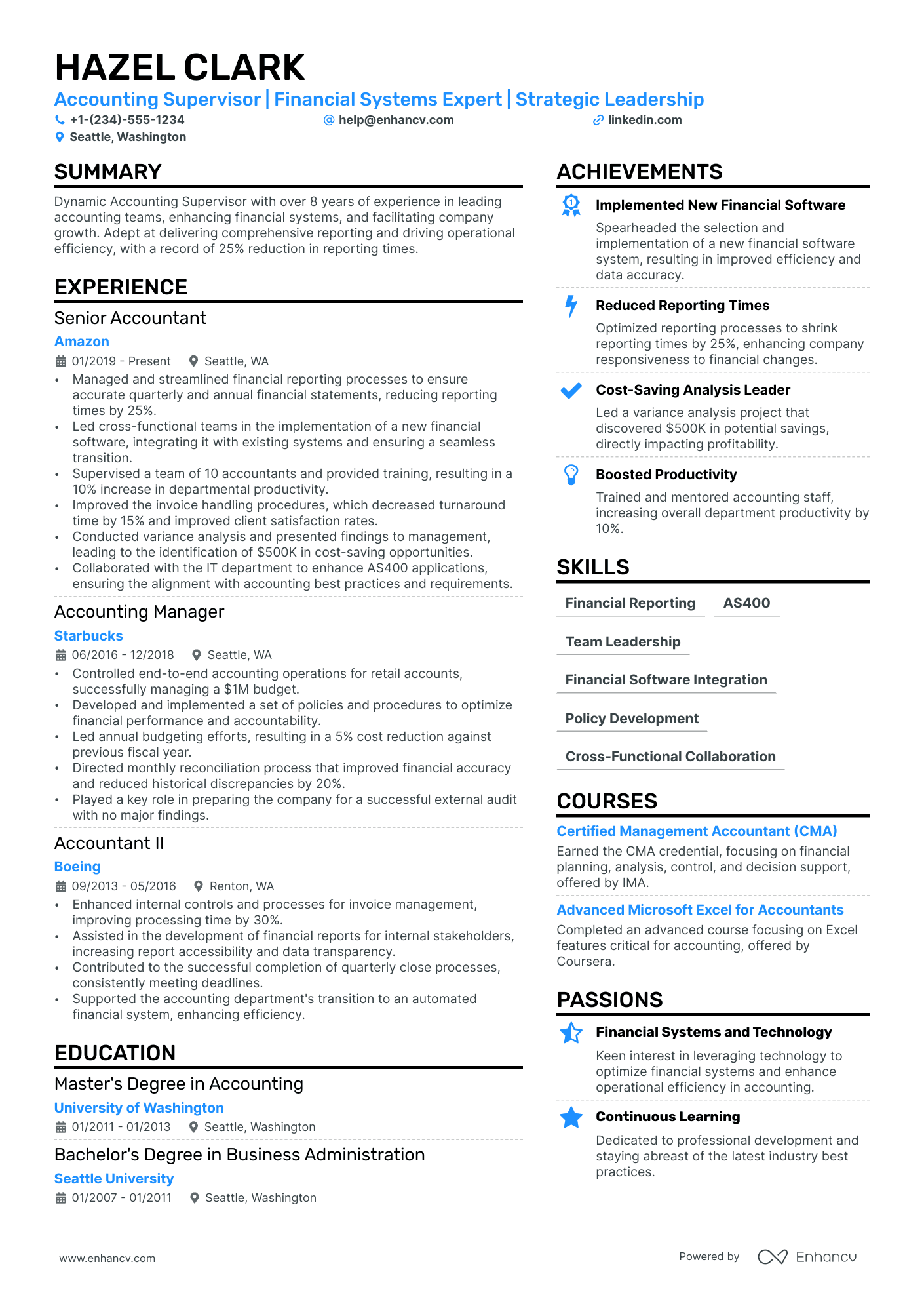 Accounting Supervisor Resume Example